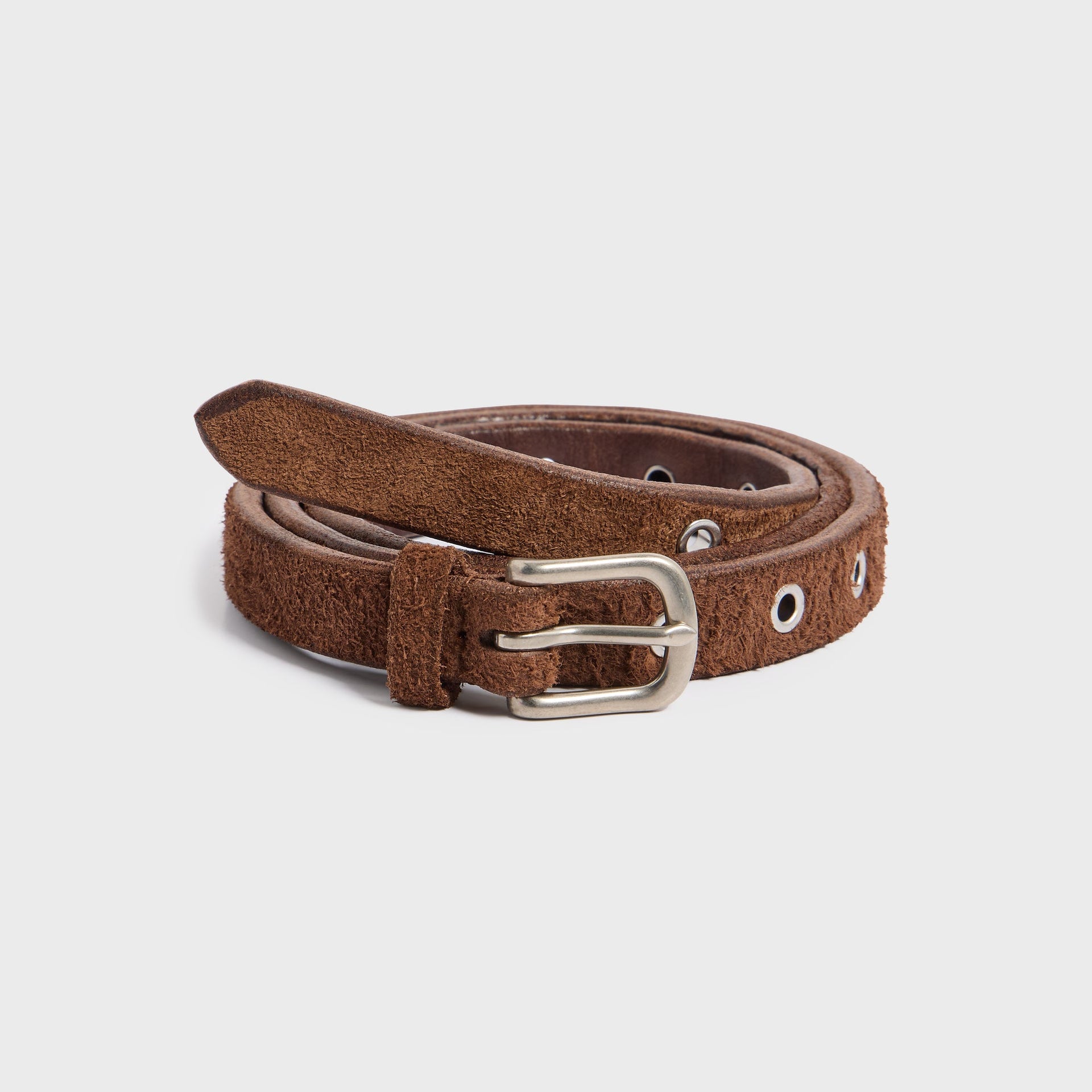 Maximum Henry Suede Eyelet Very Slim Standard Belt - Dark Brown