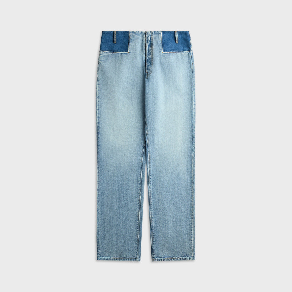 Maison Margiela Straight Leg Jean in Blue, light wash denim with contrast dark blue back yoke panel, front view