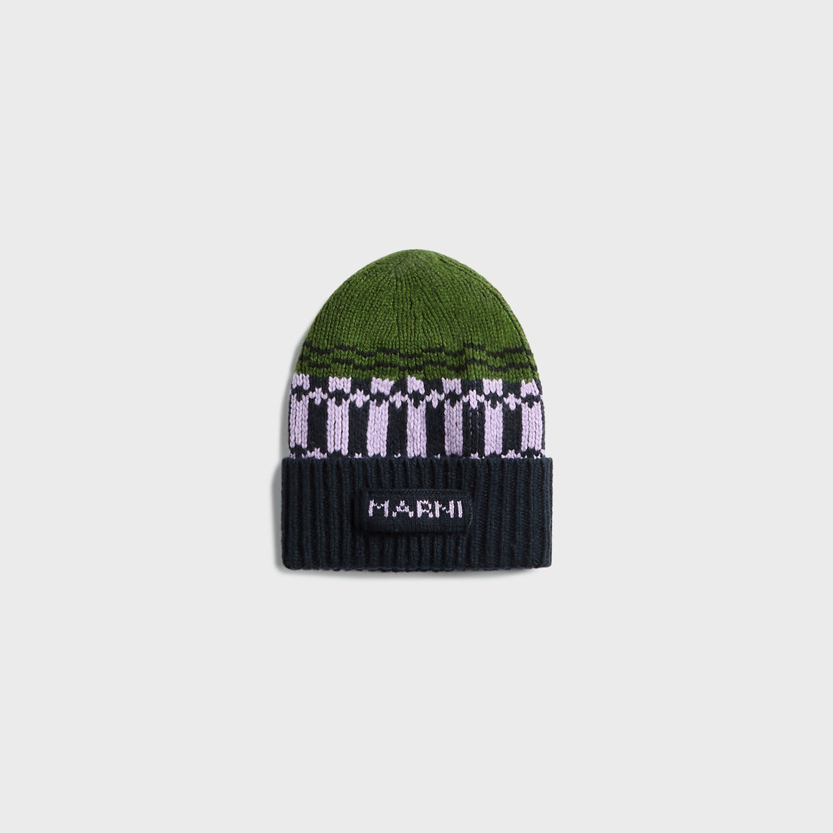 Marni Wool Beanie With Geometric Motif - Stone Green