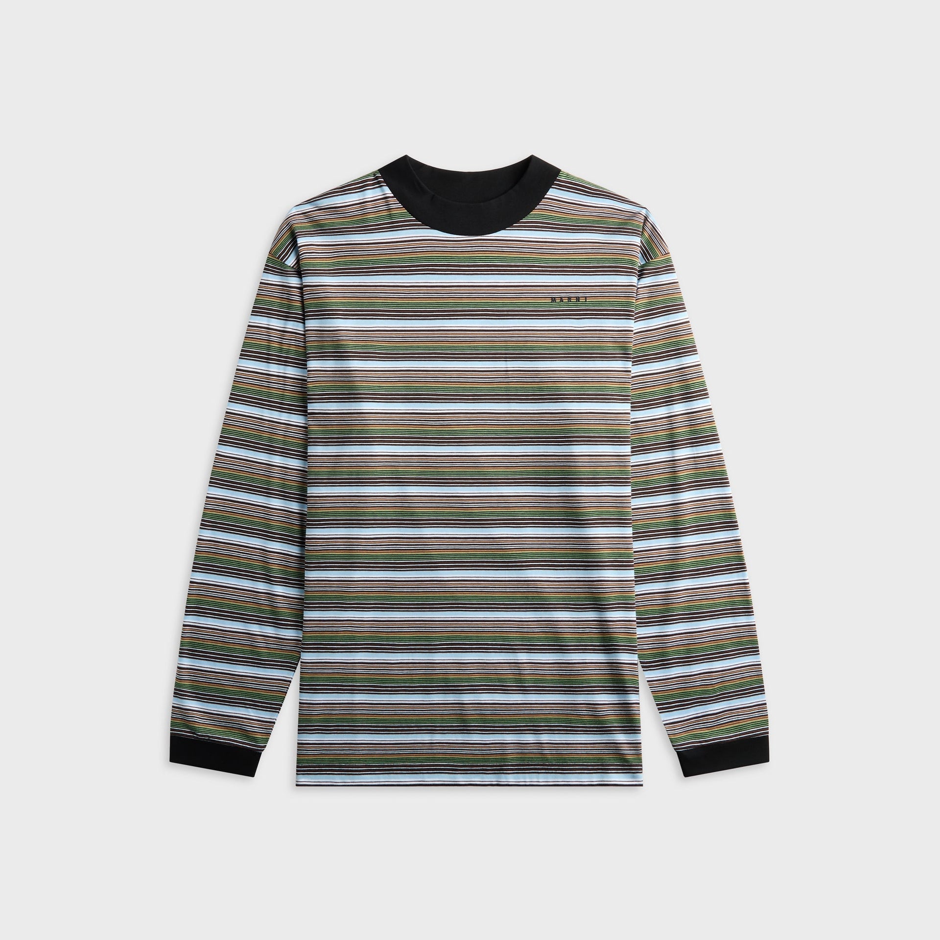 Marni Multicolour Striped Cotton Long Sleeve Tee - Cobalt