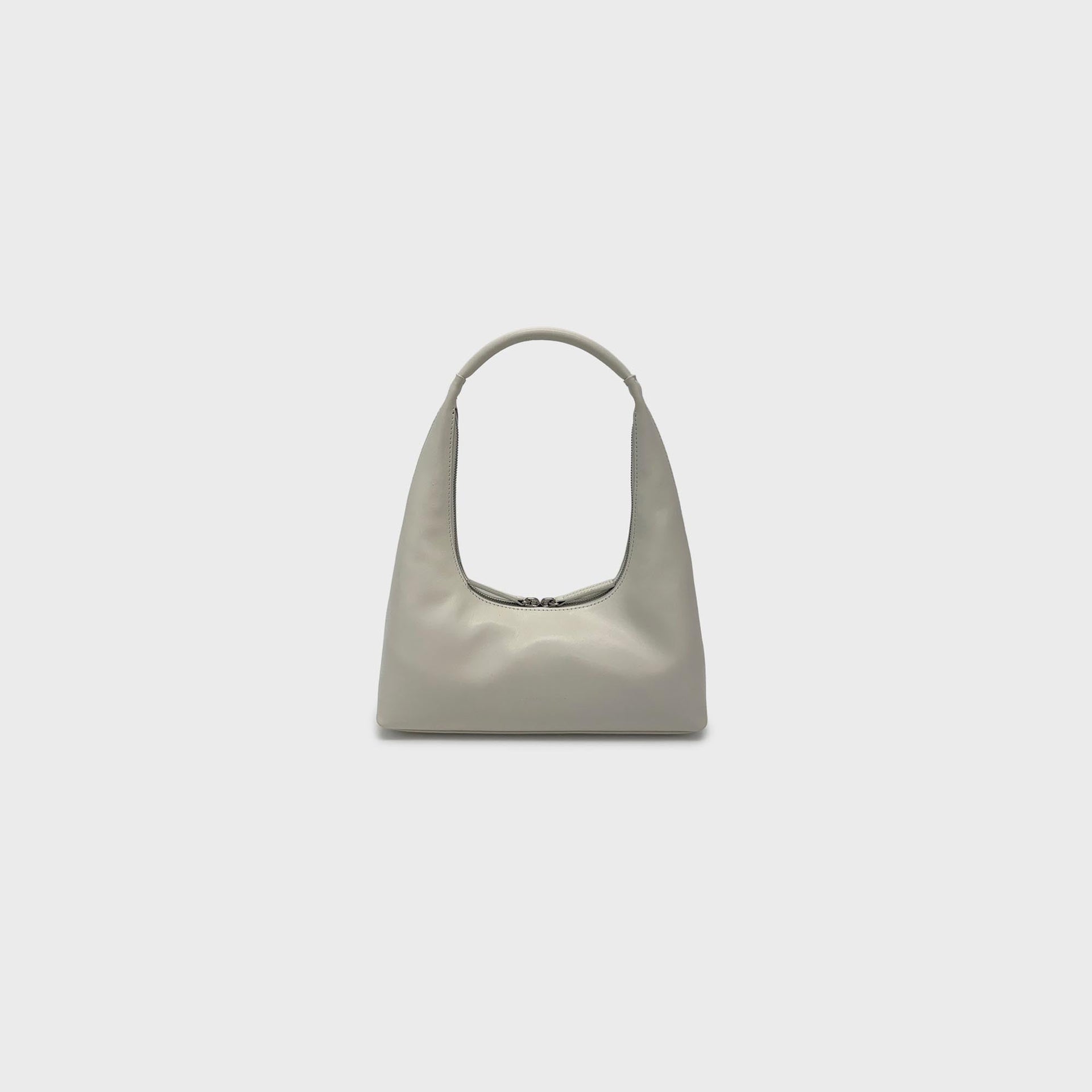 MARGESHERWOOD hobo shoulder bag in white choco smooth leather, front view with single top handle and zip top