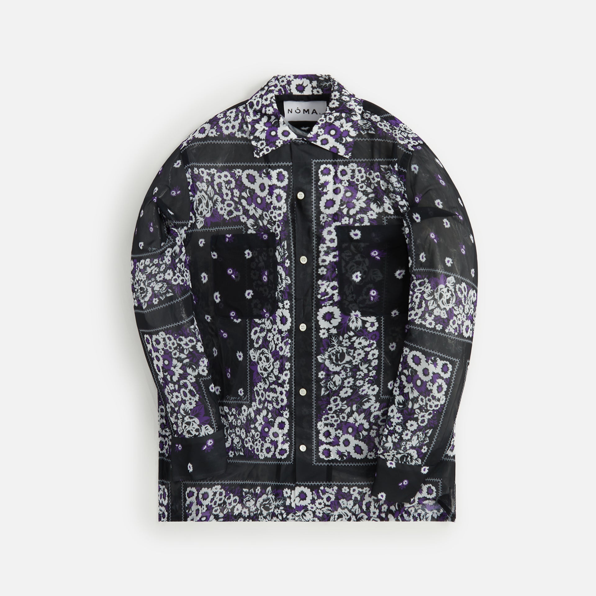 Noma Chiffon Open Collar Shirt - Draw Your Garden Black