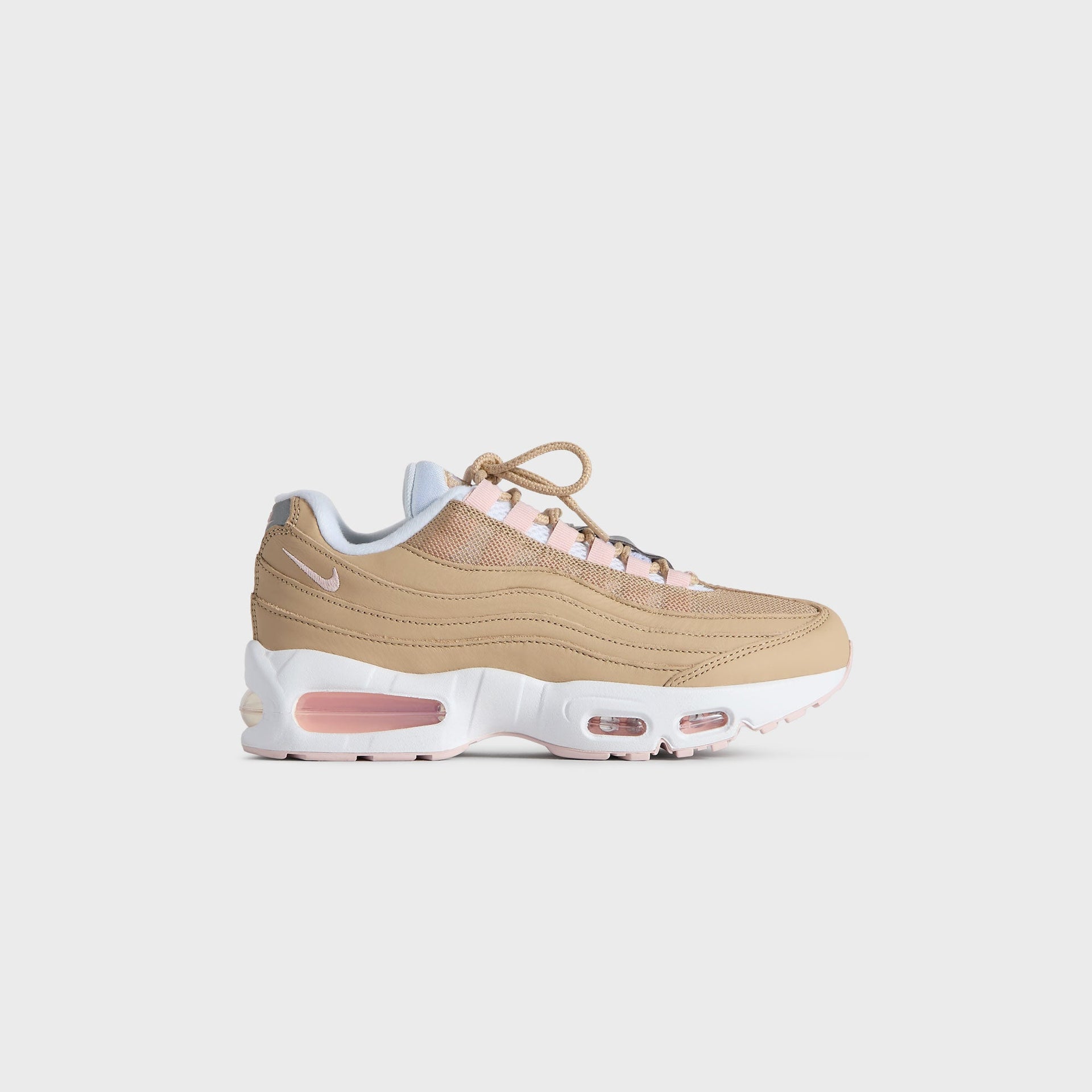 Kith Kids x Nike GS Air Max 95 Linen, wheat linen suede and mesh with pink Air units, outer side profile