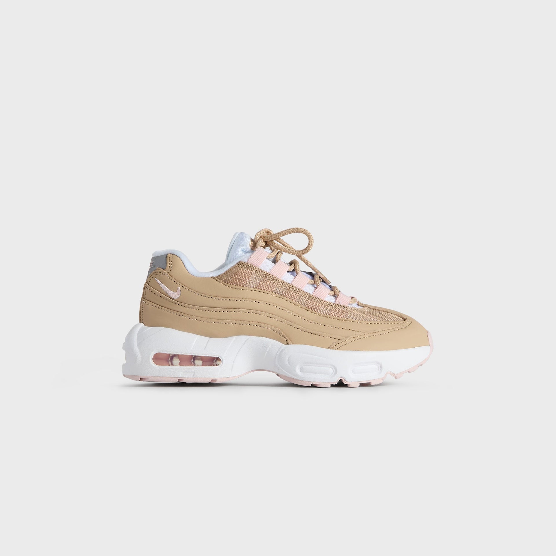 Kith Kids x Nike PS Air Max 95 Linen, wheat linen suede and mesh with pink Air units, outer side profile