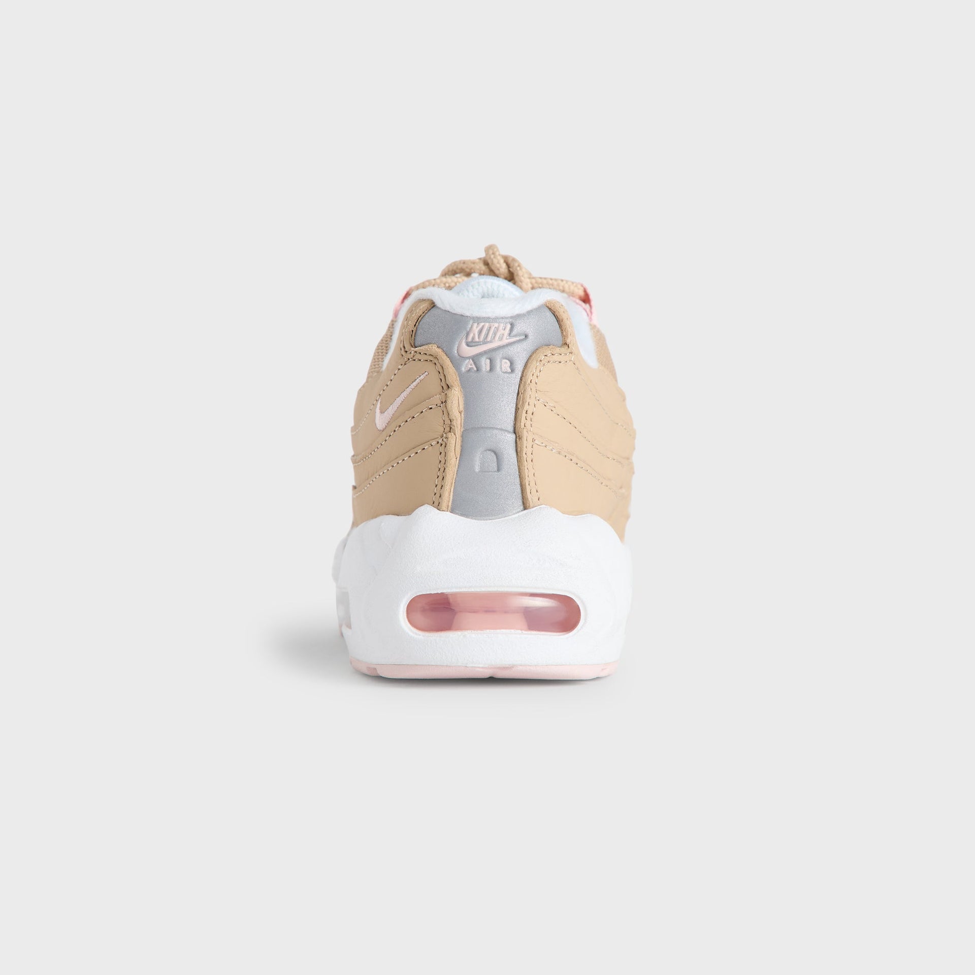 Heel view of the Kith Kids x Nike PS Air Max 95 Linen showing the pink Air Max unit (additional studio view)