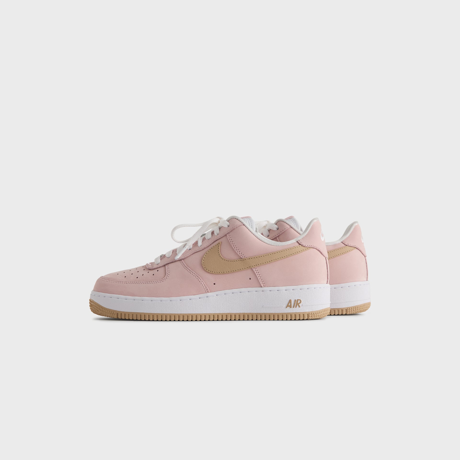 Kith x Nike Air Force 1 Un-Linen pair, small front three-quarter angle in Atmosphere pink
