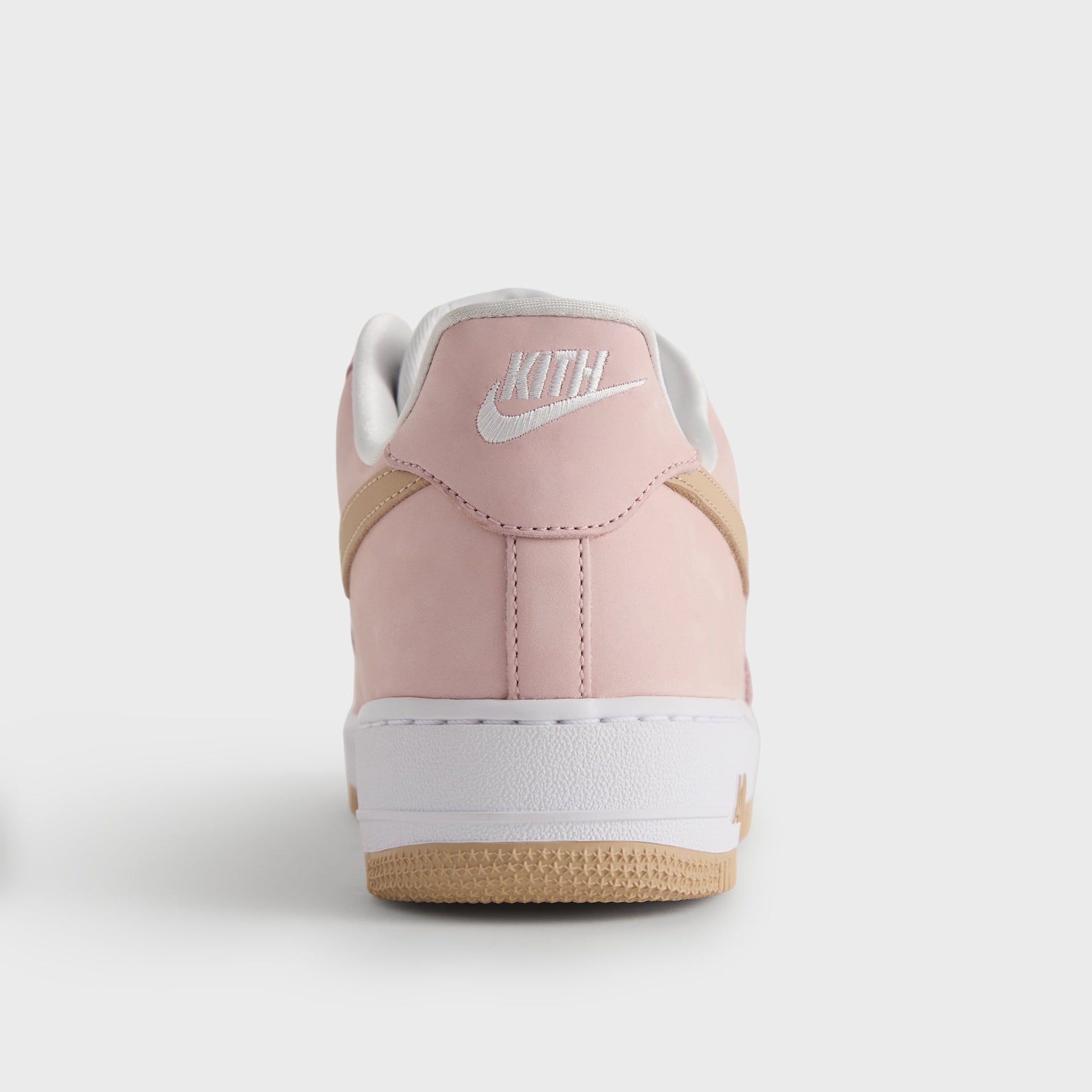Kith for Nike Air Force 1 'Un-Linen' heel view with white Kith and Nike branding above gum sole
