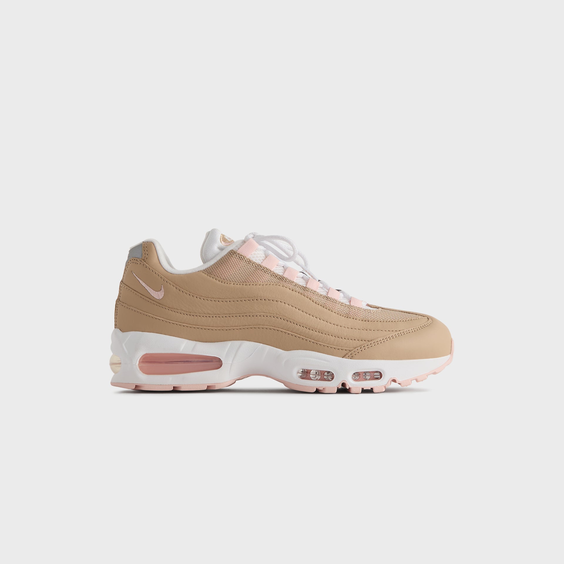 Kith x Nike Air Max 95 Linen, wheat linen suede and mesh with pink Air units, outer side profile