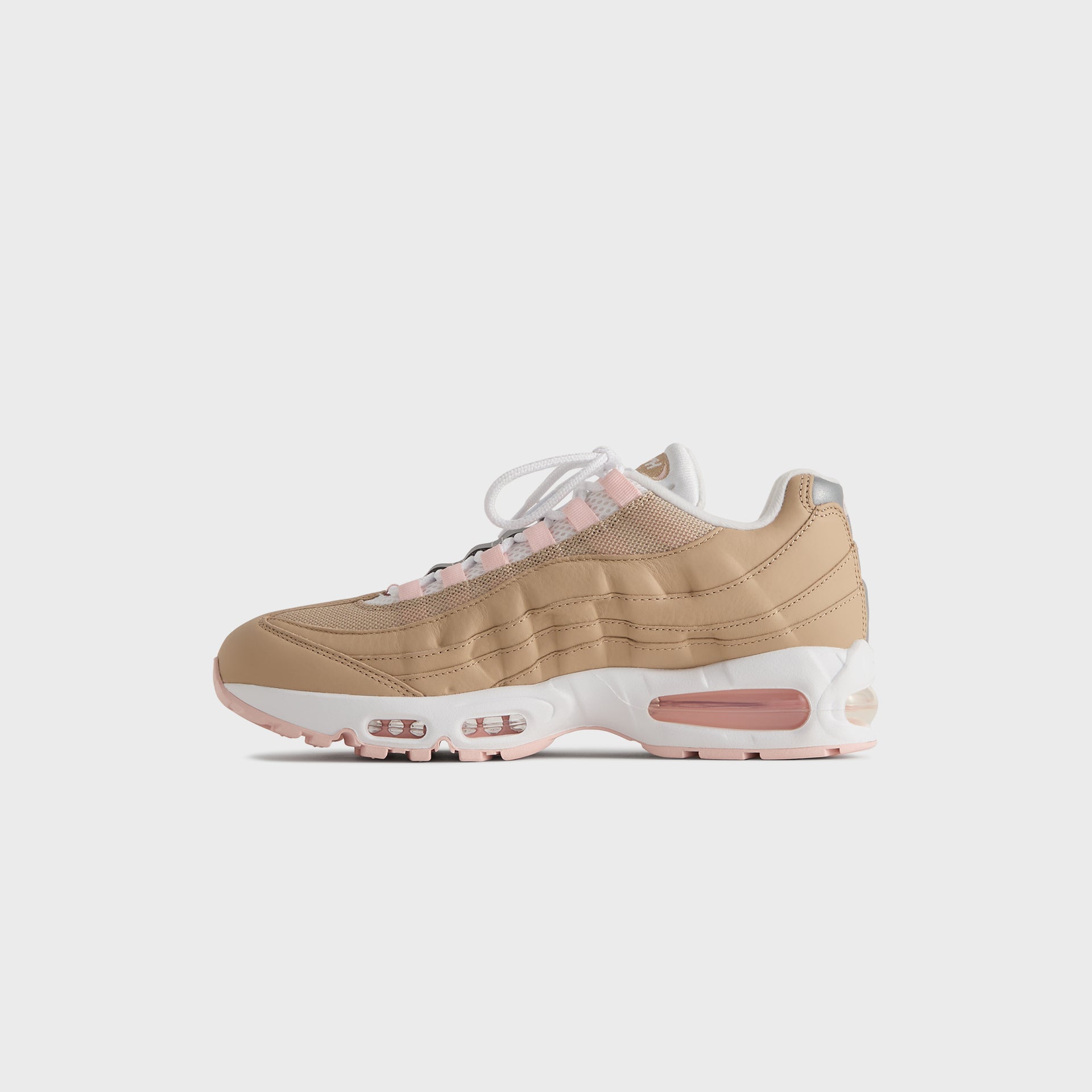 Kith x Nike Air Max 95 Linen single shoe, outer side profile in wheat linen with pink Air