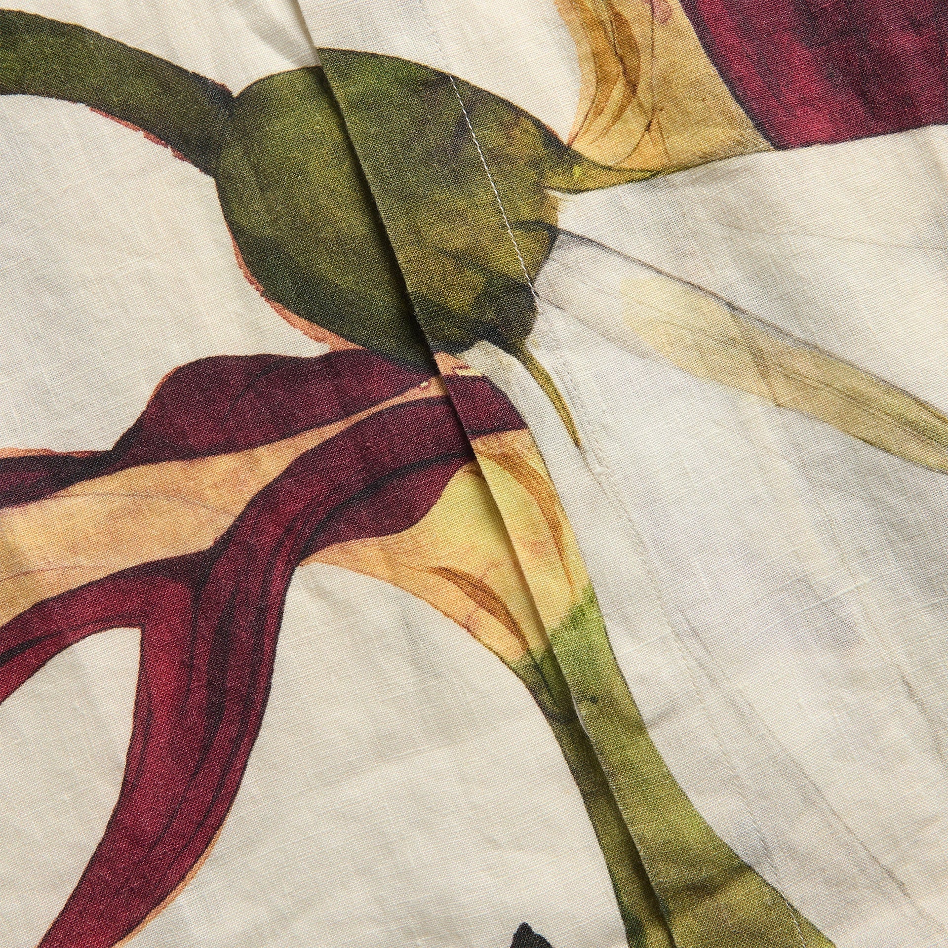 Orlebar Brown Maitan Linen Orchid-Print Camp Shirt - White Sand / Damson