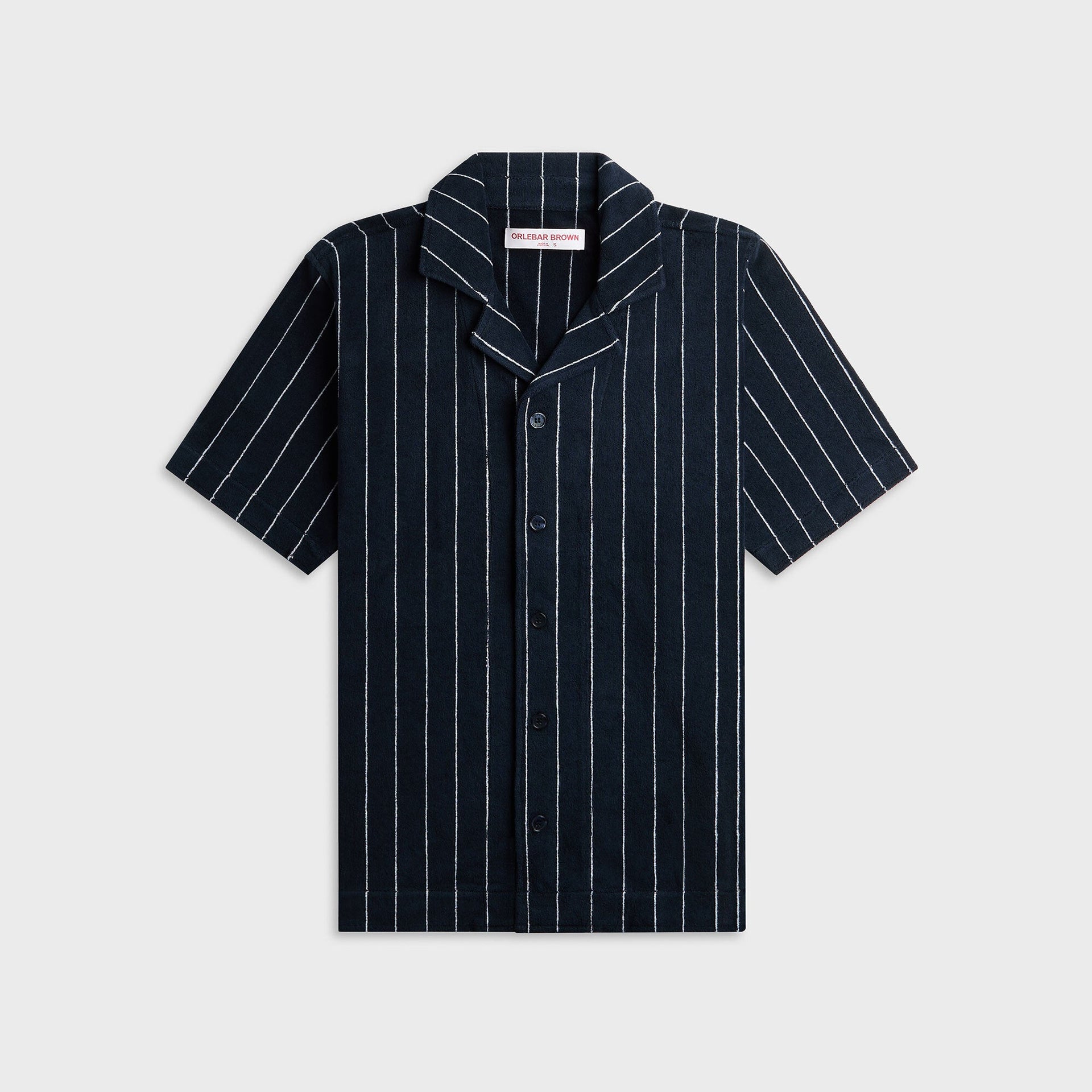 Orlebar Brown Hawkin Towelling Relaxed Fit Stripe Shirt - Night Iris / White Sand