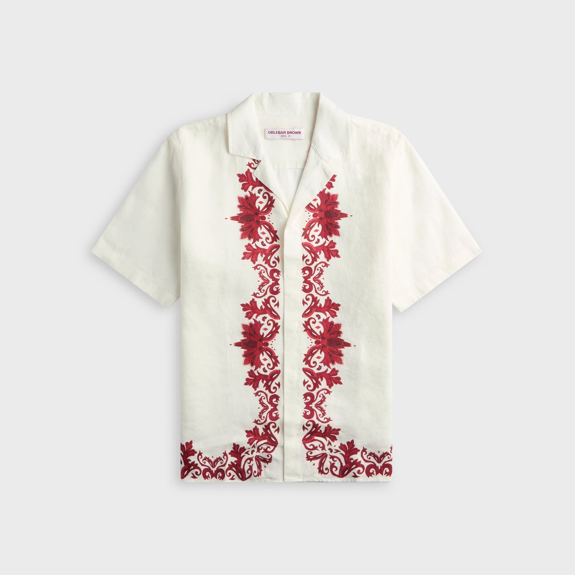 Orlebar Brown Maitan Linen Relaxed Fit Mirabello Border Shirt - White / Vermillion