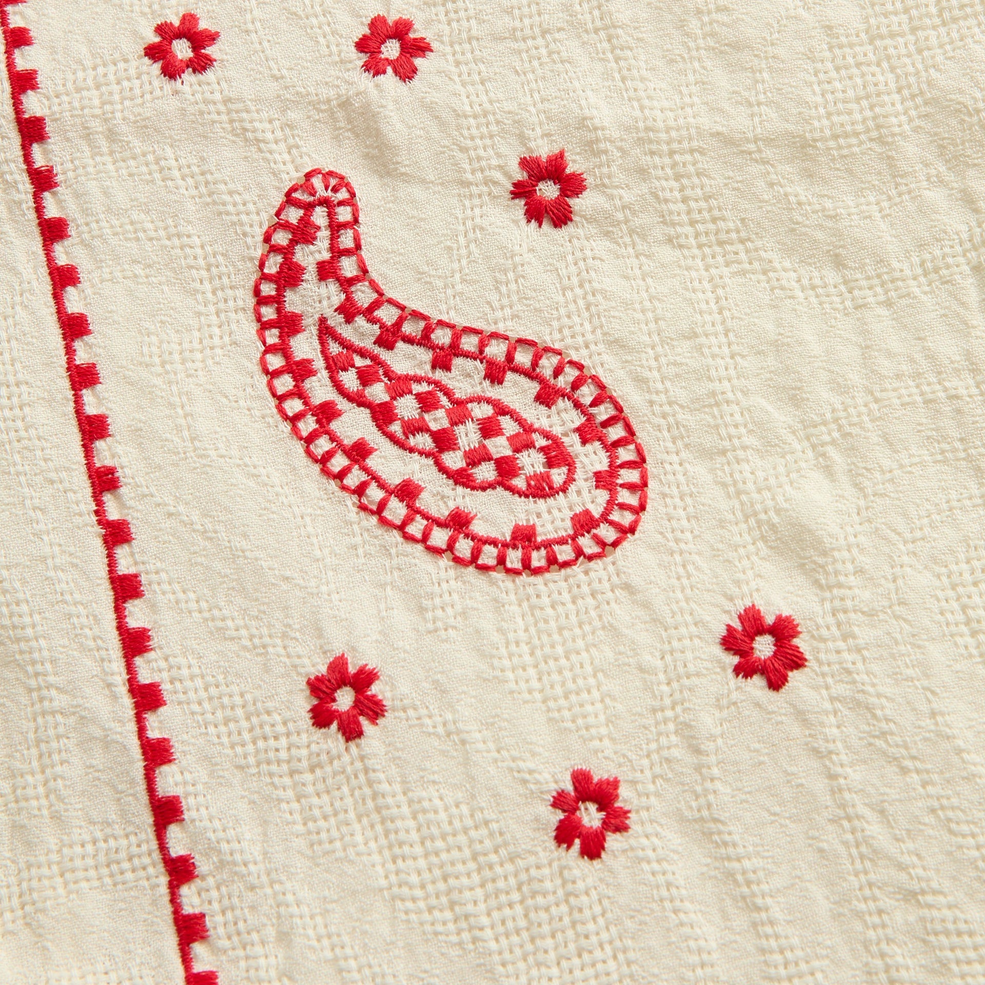 Orlebar Brown Relaxed Fit Paisley Embroidery Shirt - White Sand / Vermillion