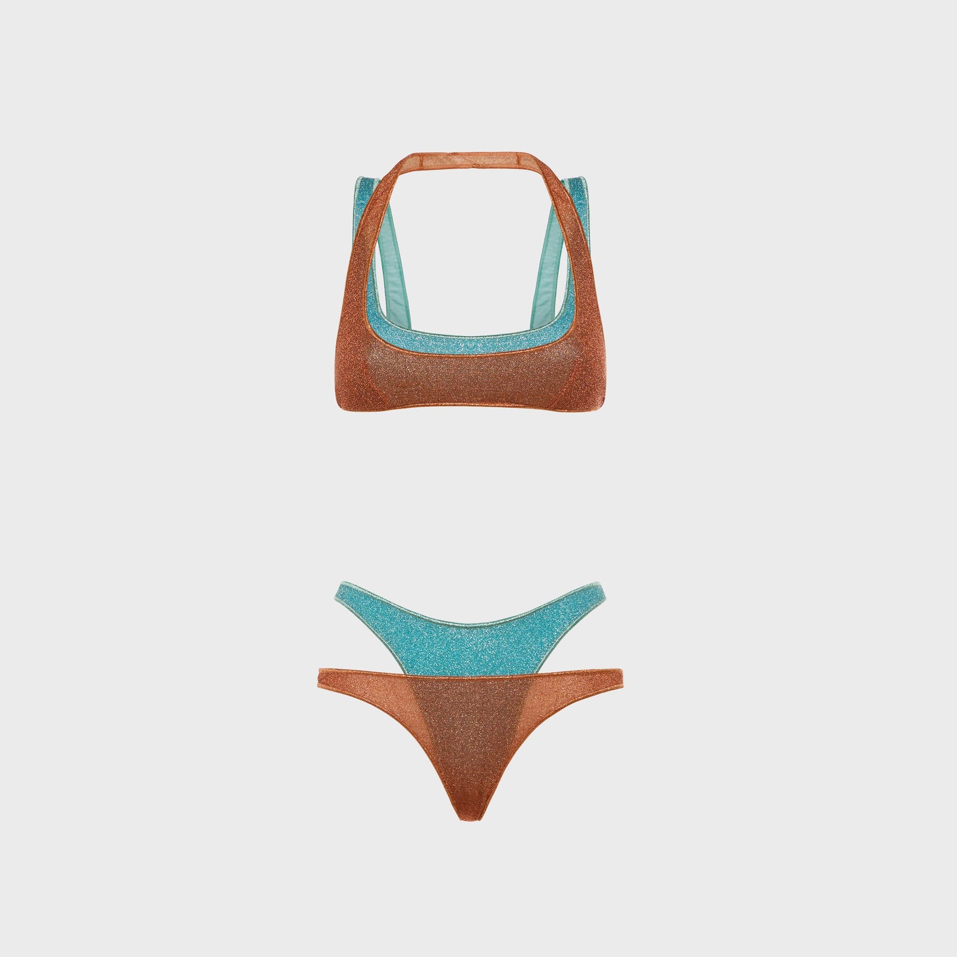 Oseree Double Sporty Lurex Bikini Set - Orange Sea / Turquoise