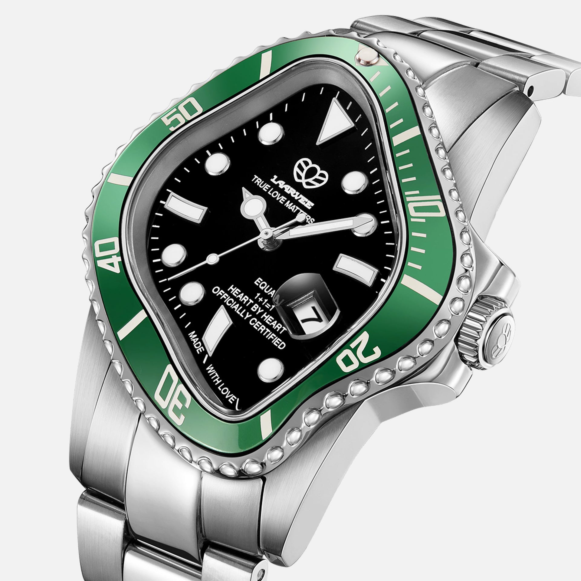 LAARVEE Silver Precision Steel - Green Bezel / Black Dial