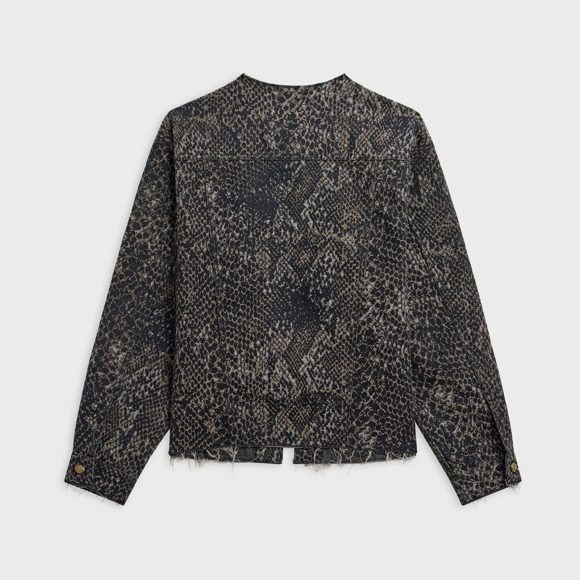 R13 Collarless Zip-Up Trucker Jacket - Brown Snake Jacquard