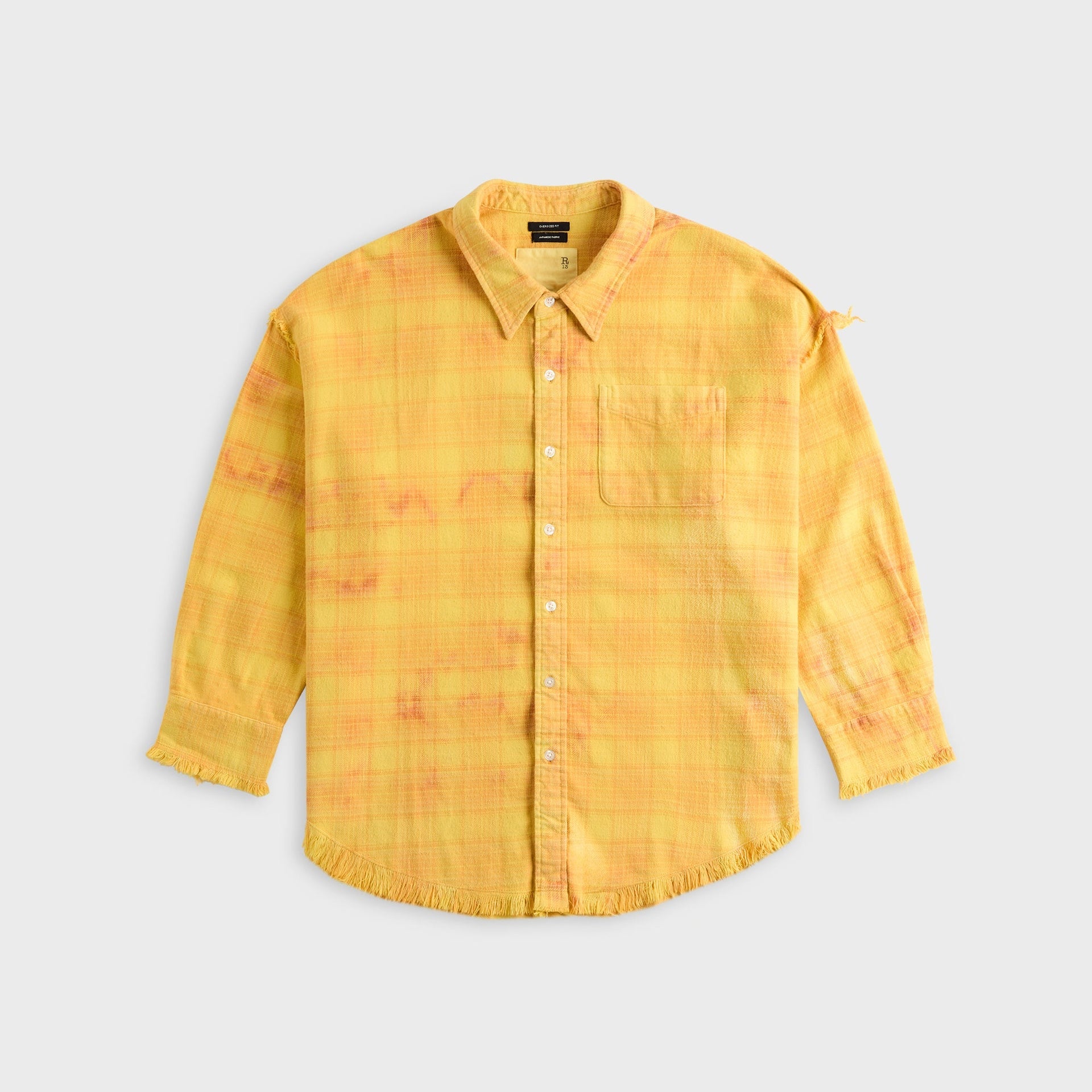 R13 Shredded Seam Drop Neck Shirt - Yellow Plaid