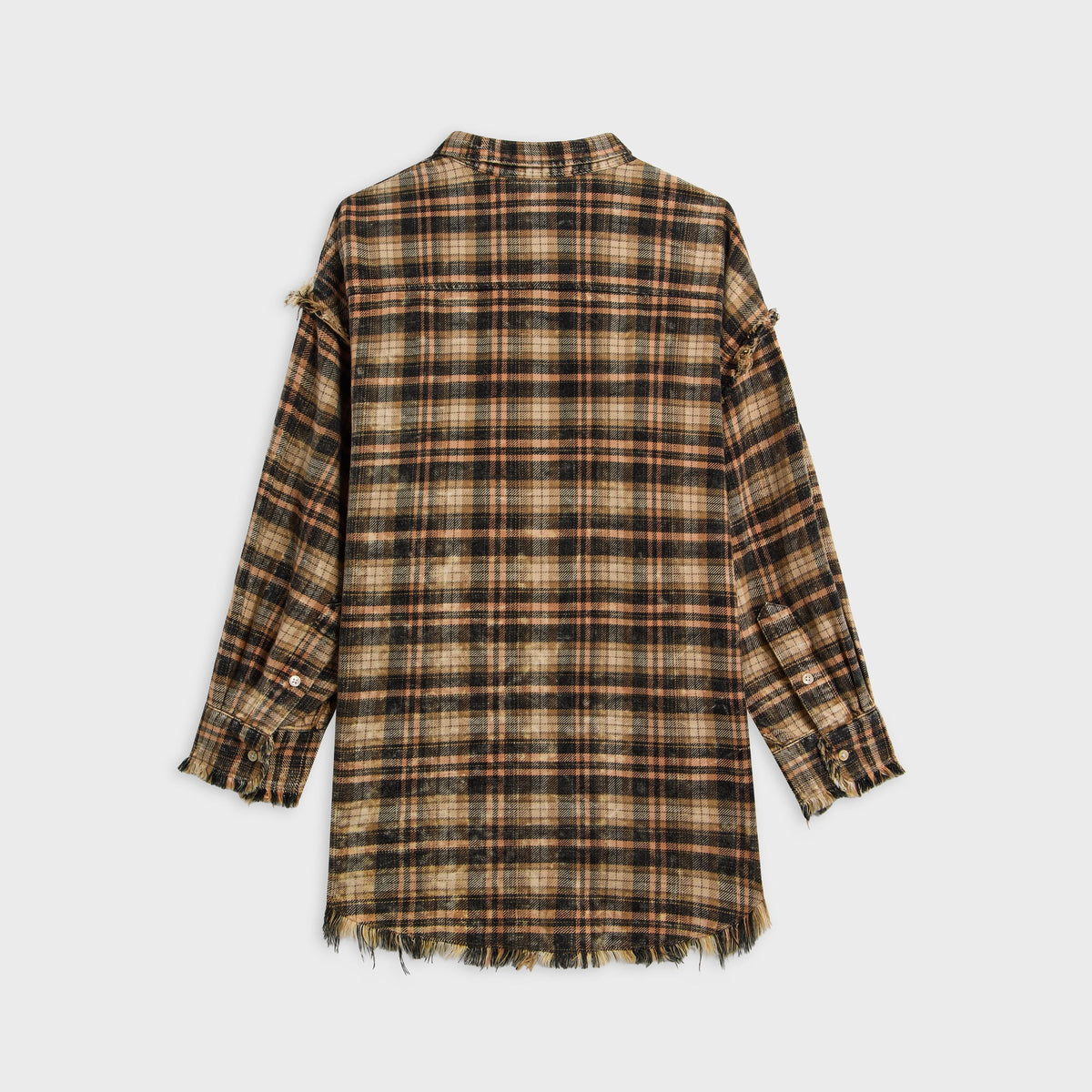 R13 Shredded Seam Drop Neck Shirt - Brown Pink Plaid