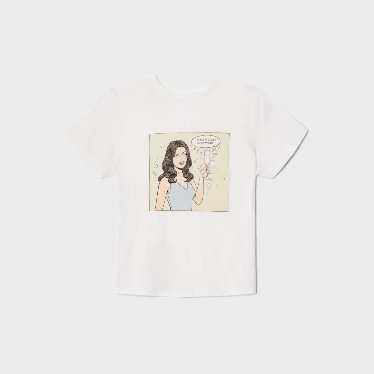 ReDone Classic 5 O'Clock Tee in Vintage White, cream tee with retro pinup graphic print