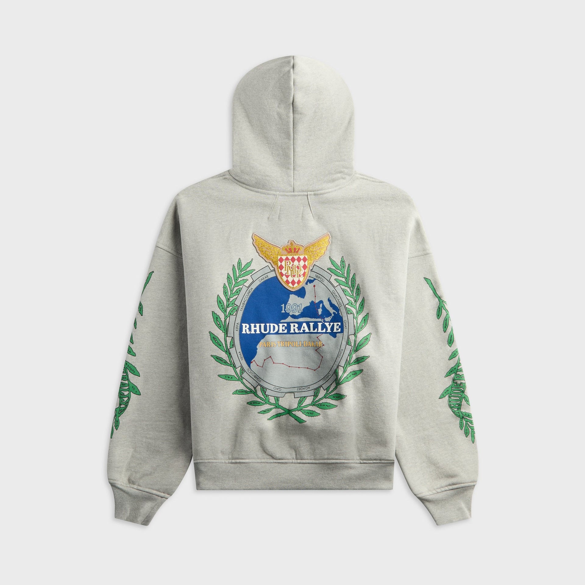 Rhude Tripoli Rally Team Zip-Up Hoodie - Heather Grey / Green / Blue