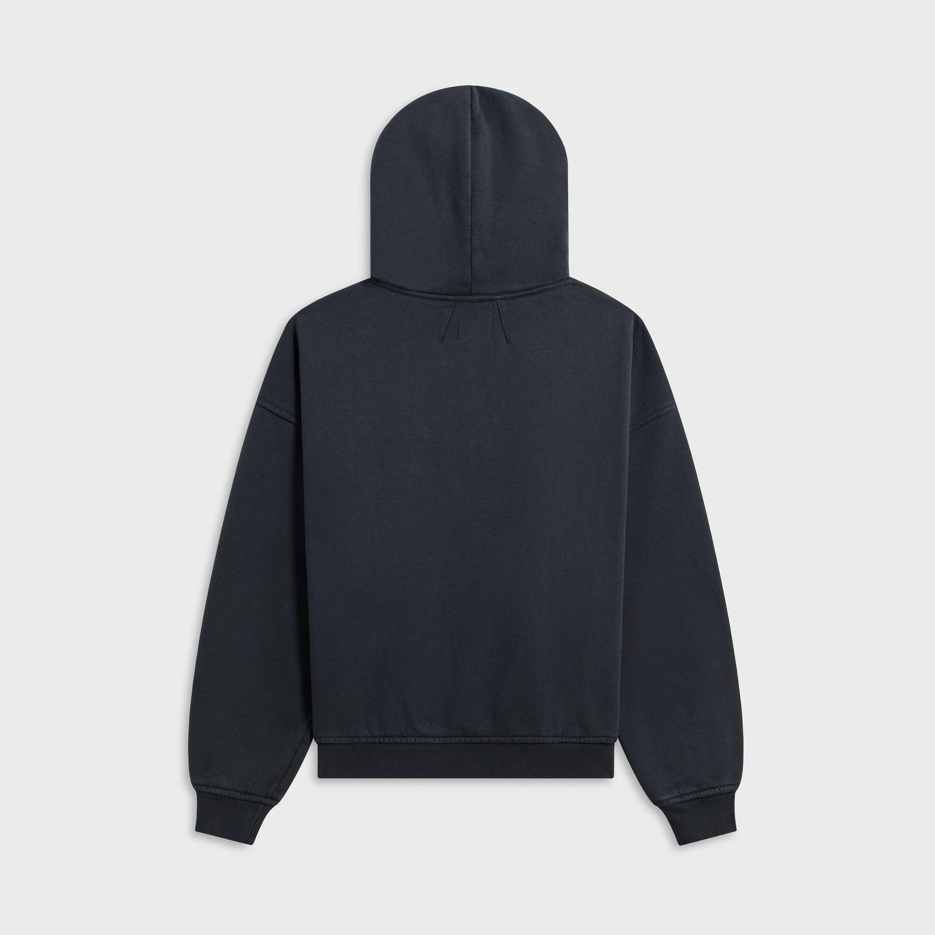 Rhude Winter 91 Rallye Hoodie, washed black, plain back view with hood up