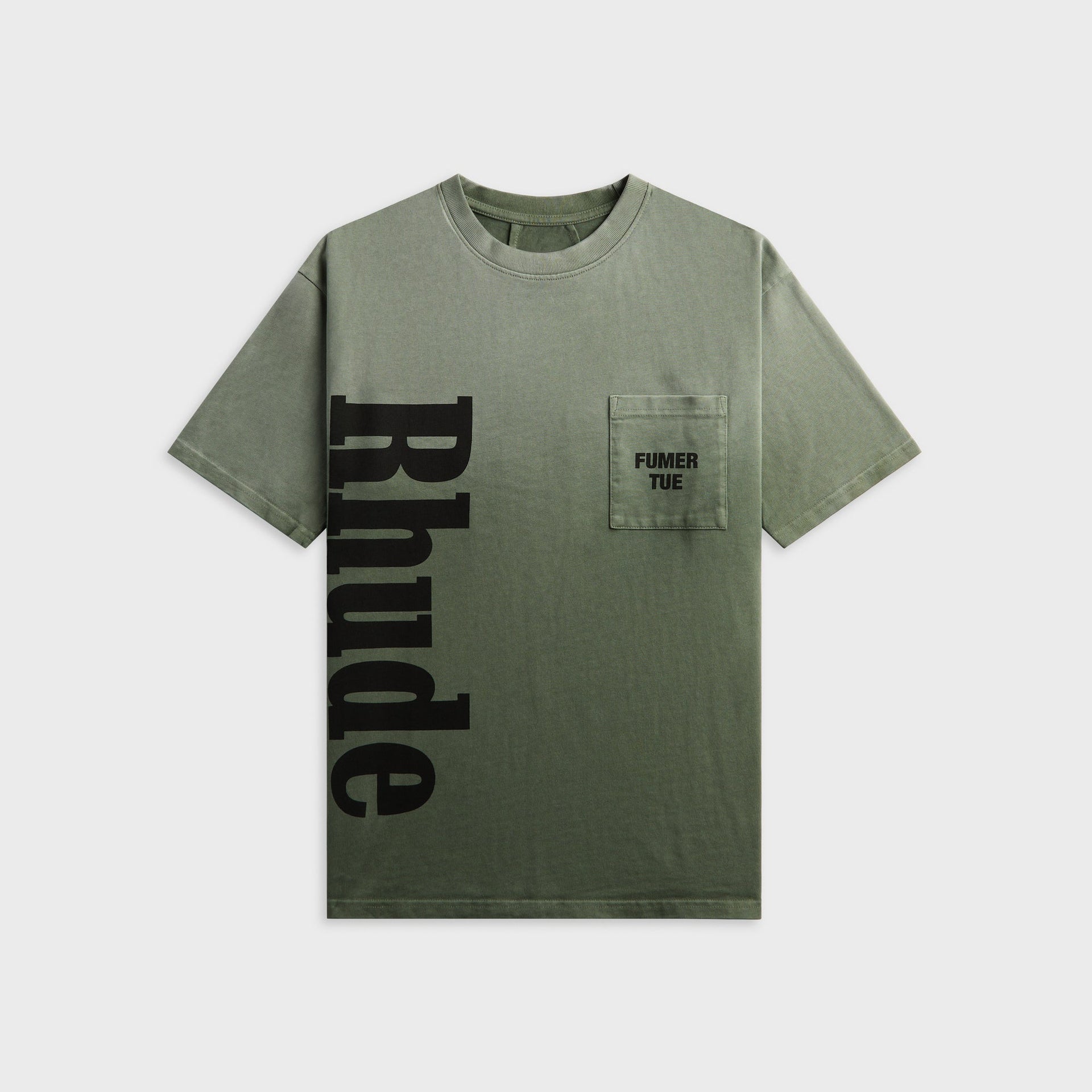 Rhude Logo Pocket Tee - Washed Olive / Black