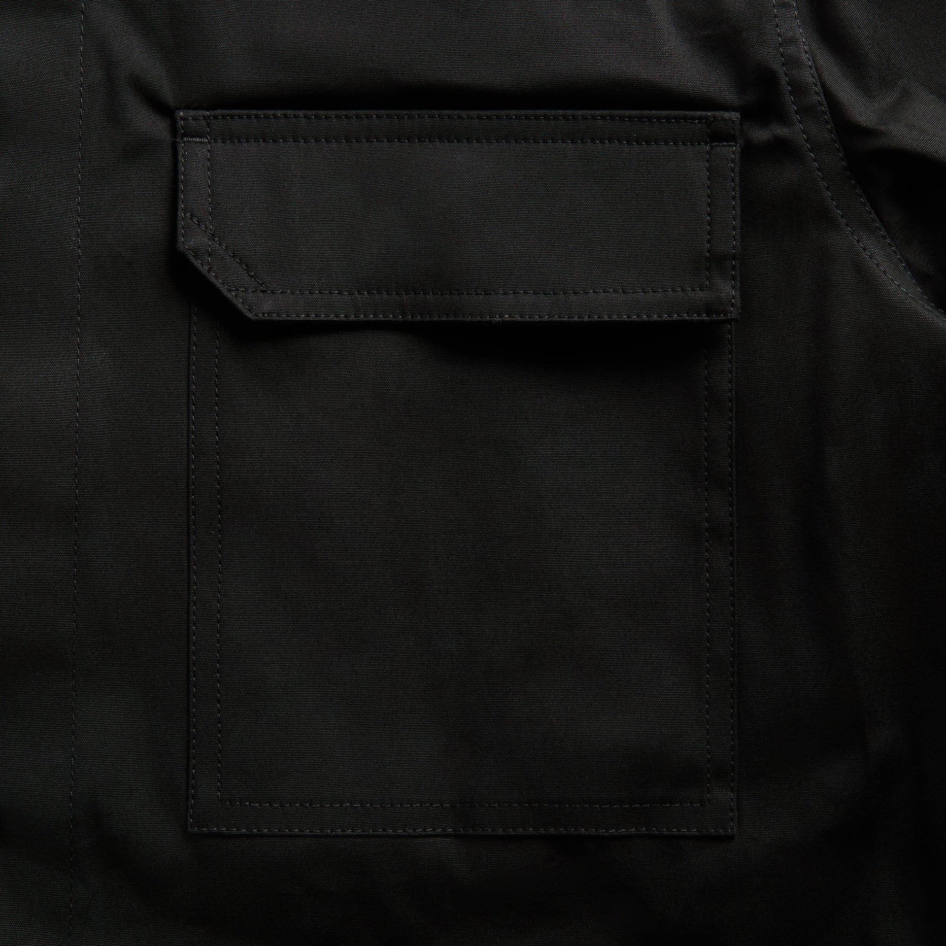 Rick Owens Tower Work Shirt in black, close-up of flap chest pocket and topstitching on matte cotton