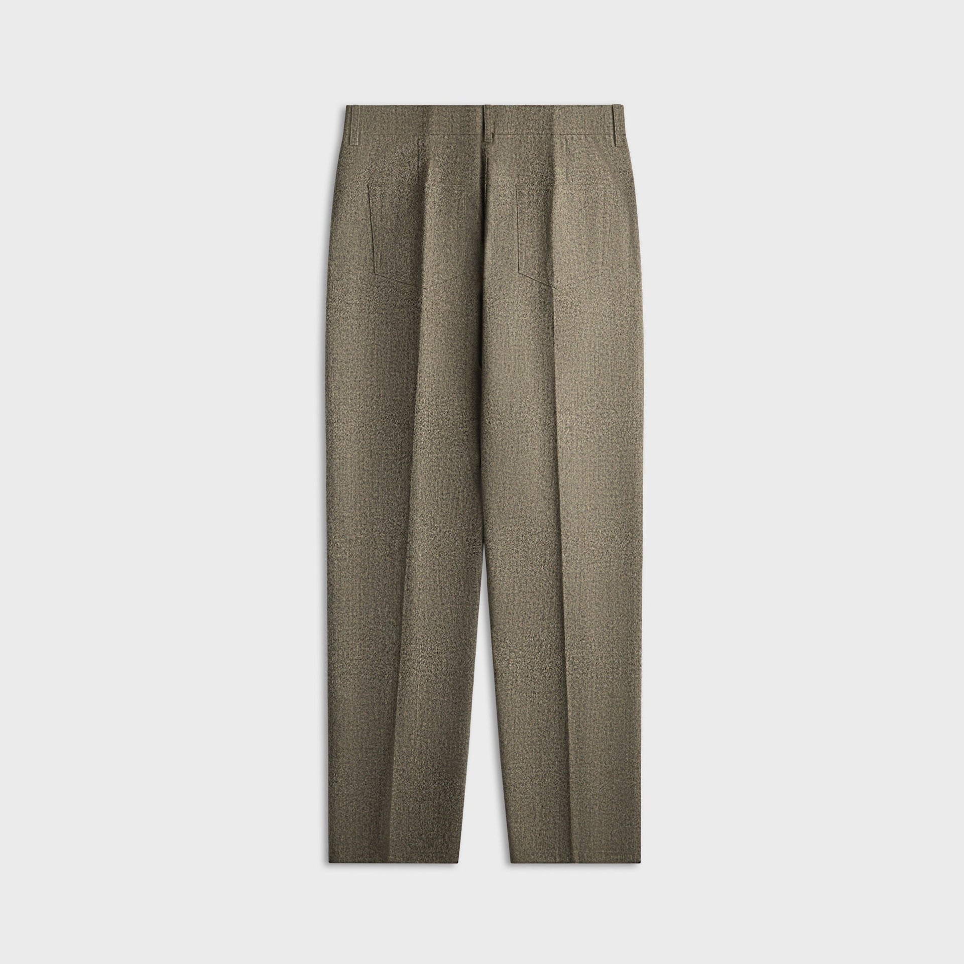 Rick Owens Joris black melange trouser, back view with welt pockets, flat lay