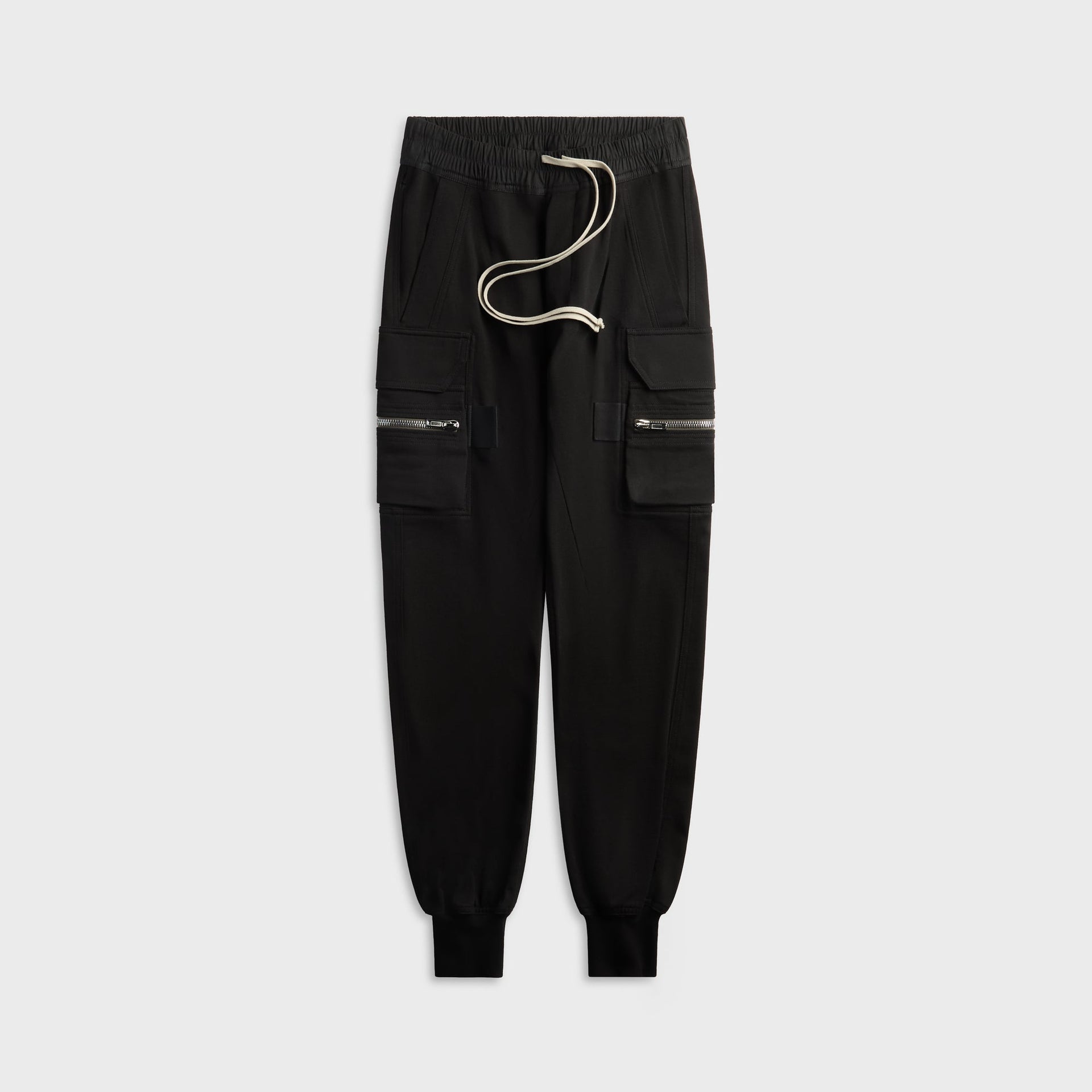 Stone Island black cotton wide-leg trousers, front view, five-pocket styling