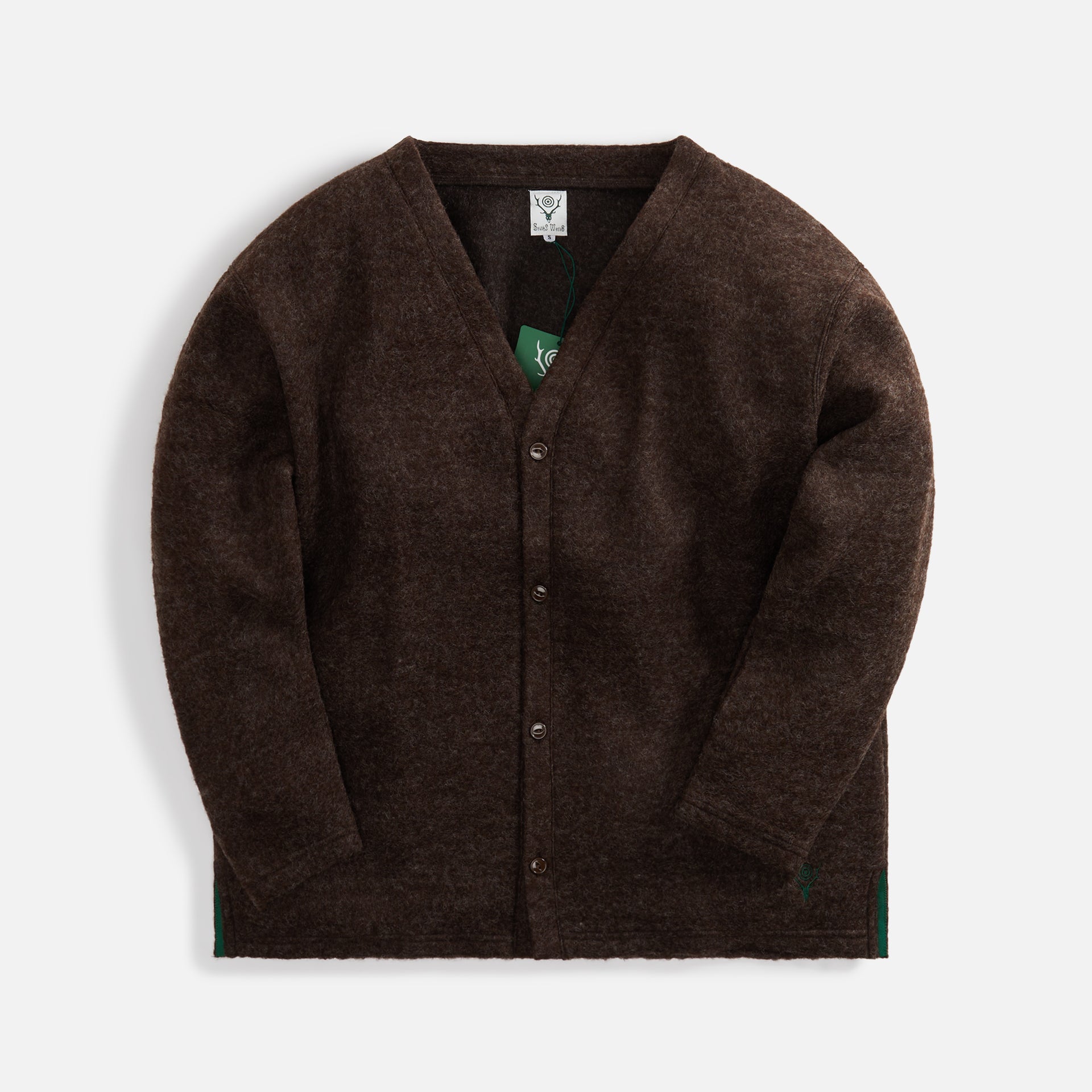 South2 West8 S.S. V Neck Cardigan W/PE Boiled Jersey - Brown