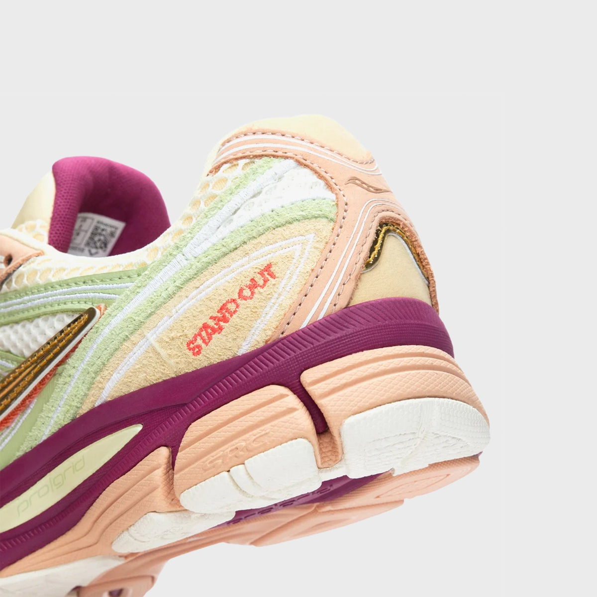Close-up of the heel counter with red STAND OUT embroidery and ProGrid branding on the Stan Birch Guide 7