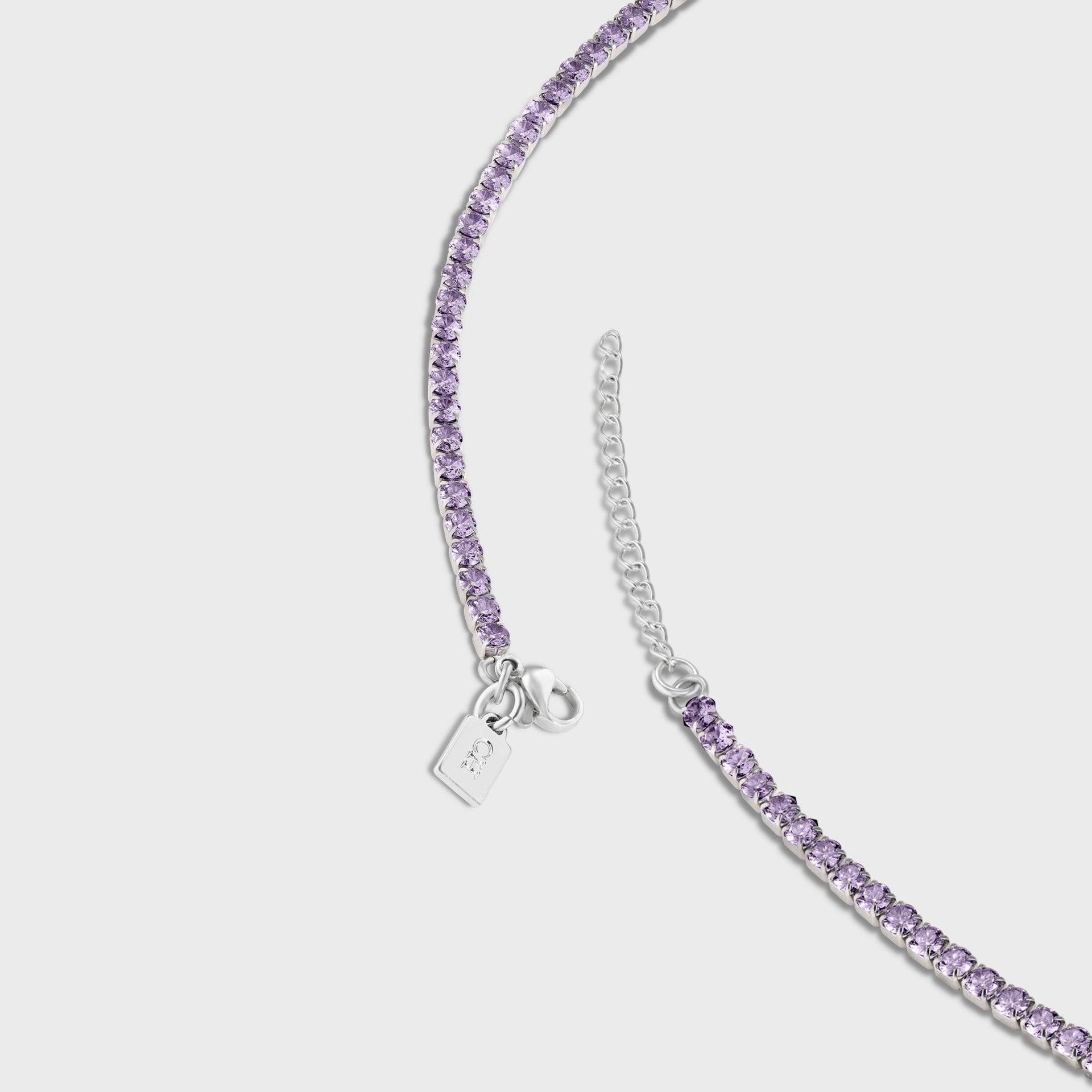 Crystal Haze Serena anklet, close-up of lobster clasp, extender chain and lavender crystals