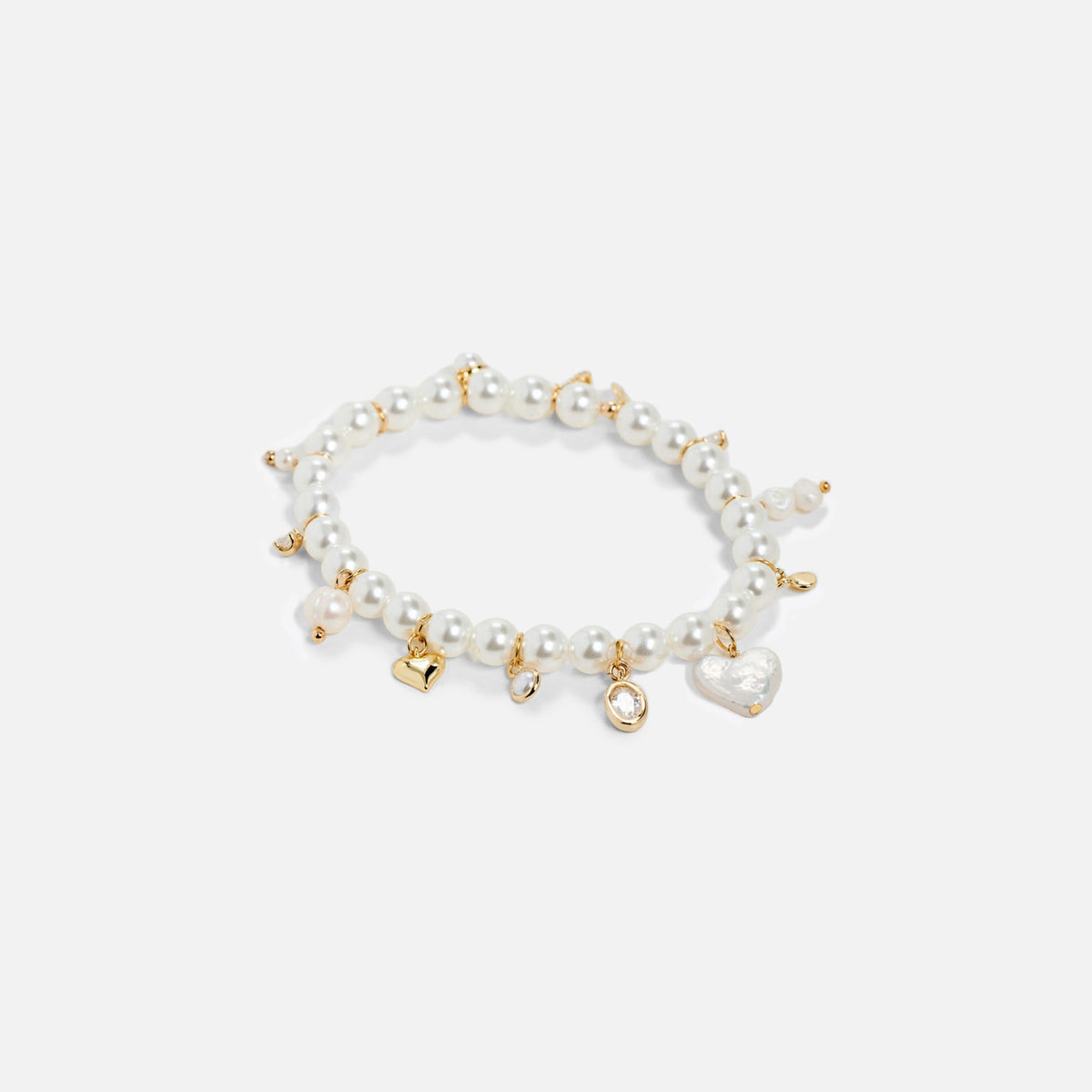 SHASHI Pearl Charm Bracelet - White / Gold