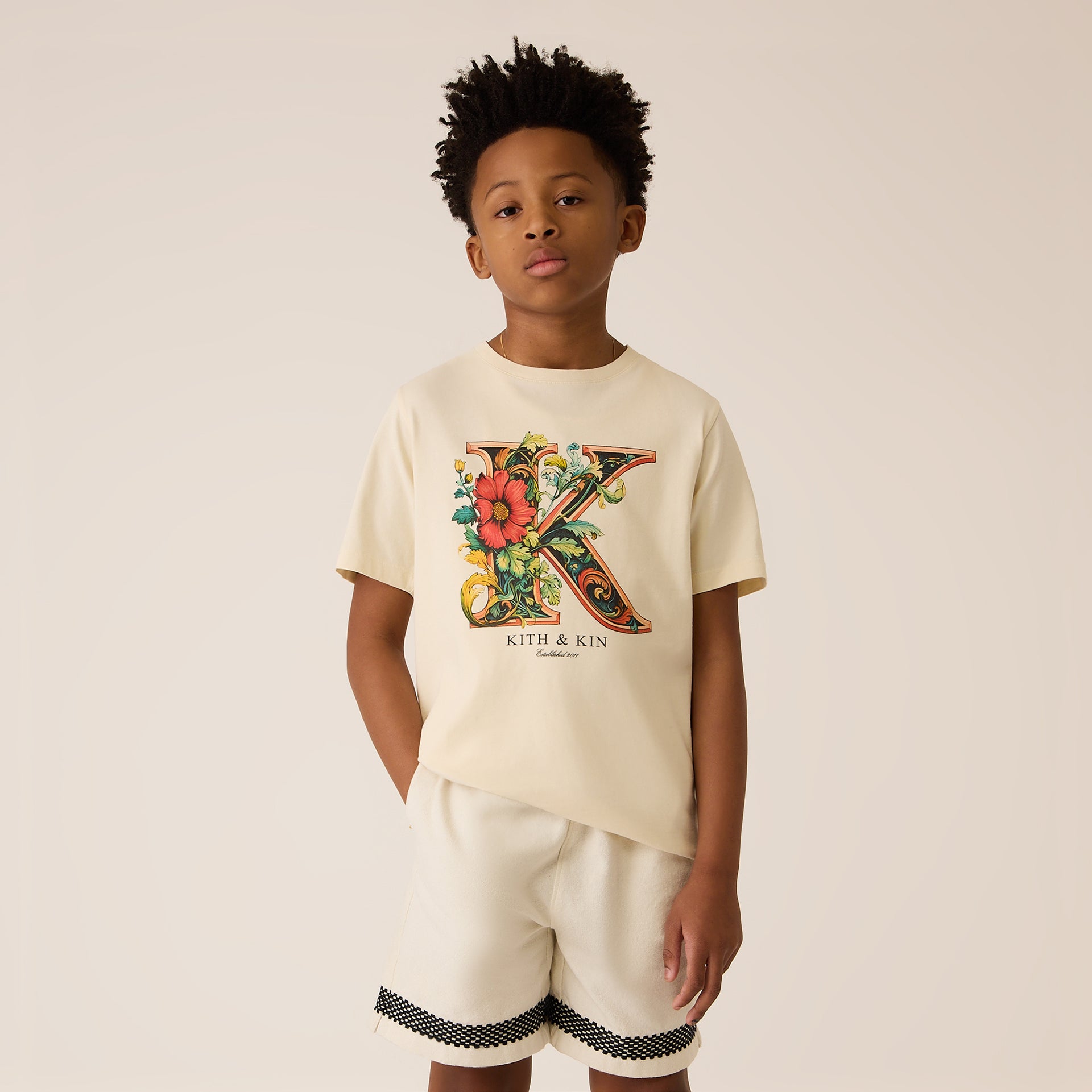 Kith Kids Floral K Tee in Sandrift
