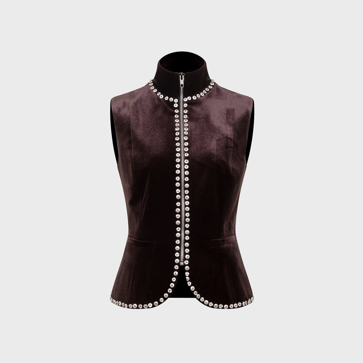 Siedres Vexa Studded Velvet Zip Vest - Brown