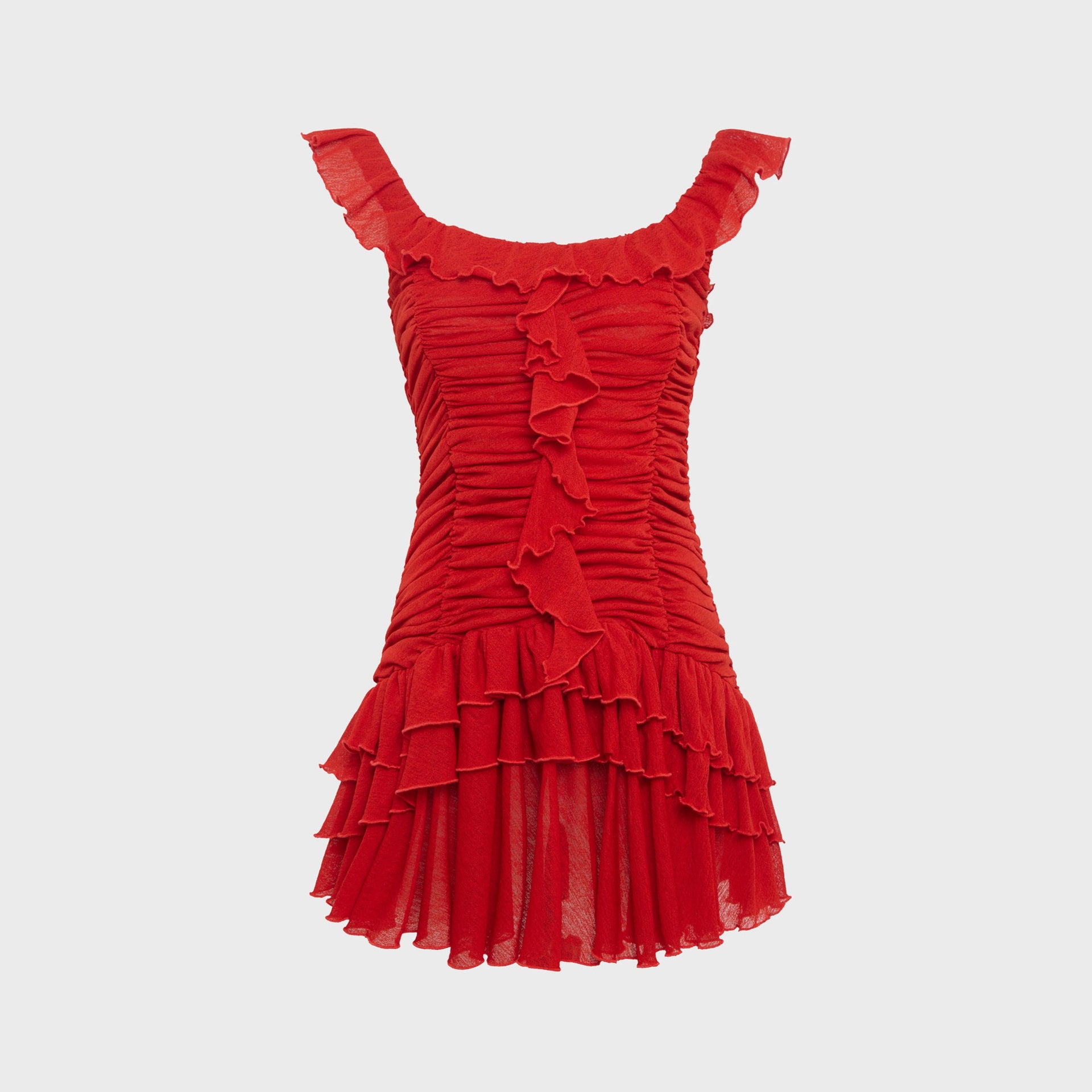 Siedres Gemma All Over Ruched Texture Mini Dress - Red