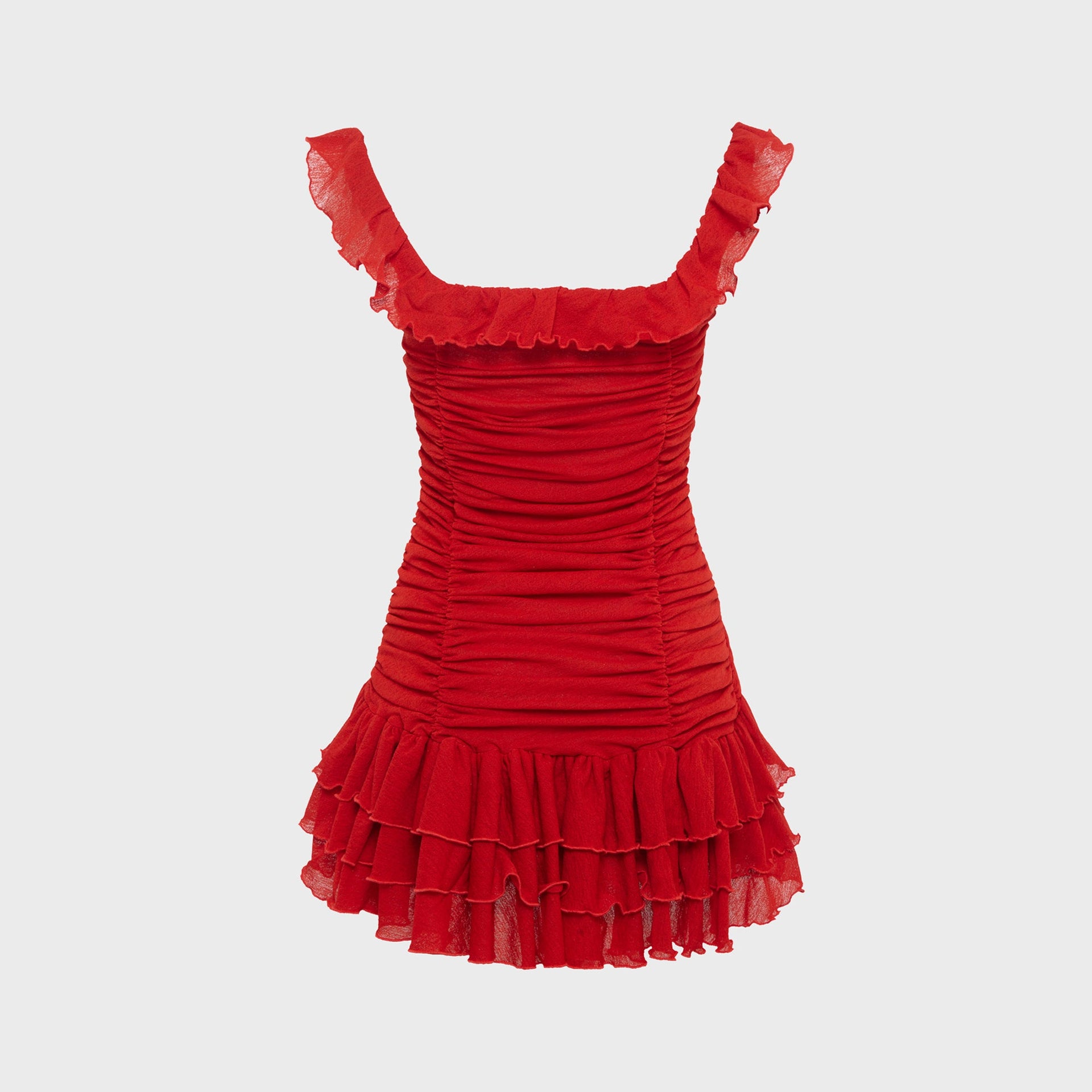 Siedres Gemma All Over Ruched Texture Mini Dress - Red