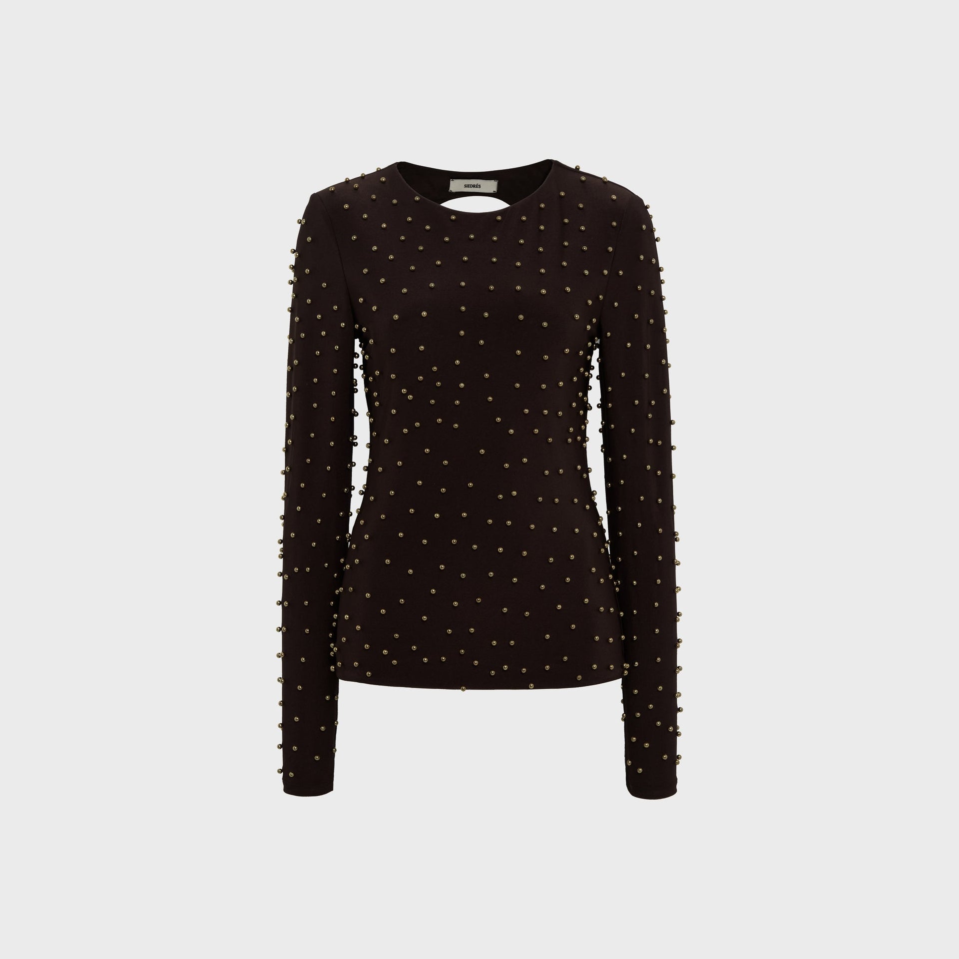 Siedres Odel Studded Open Back Longsleeve Top - Brown