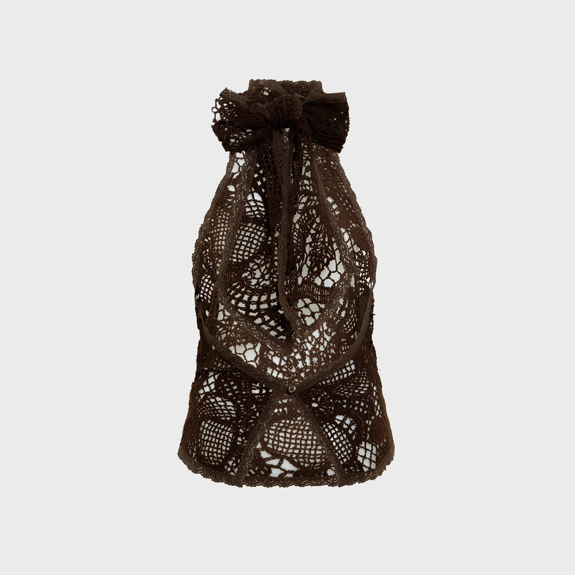 Siedres Indy Halterneck Crocheted Open Knit Texture Top - Brown
