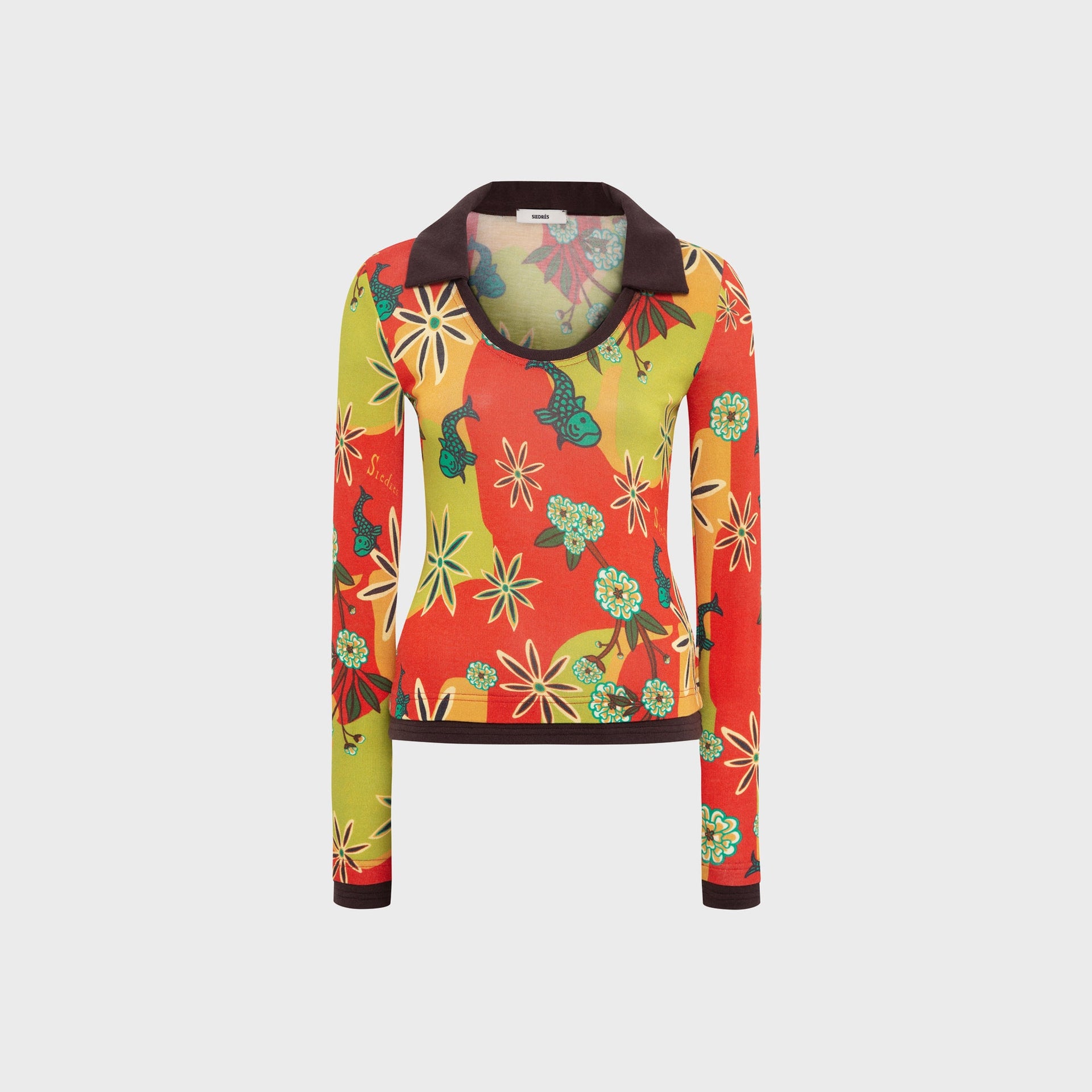 Siedres Palma Printed Contrast Collar Fitted Top - Multi