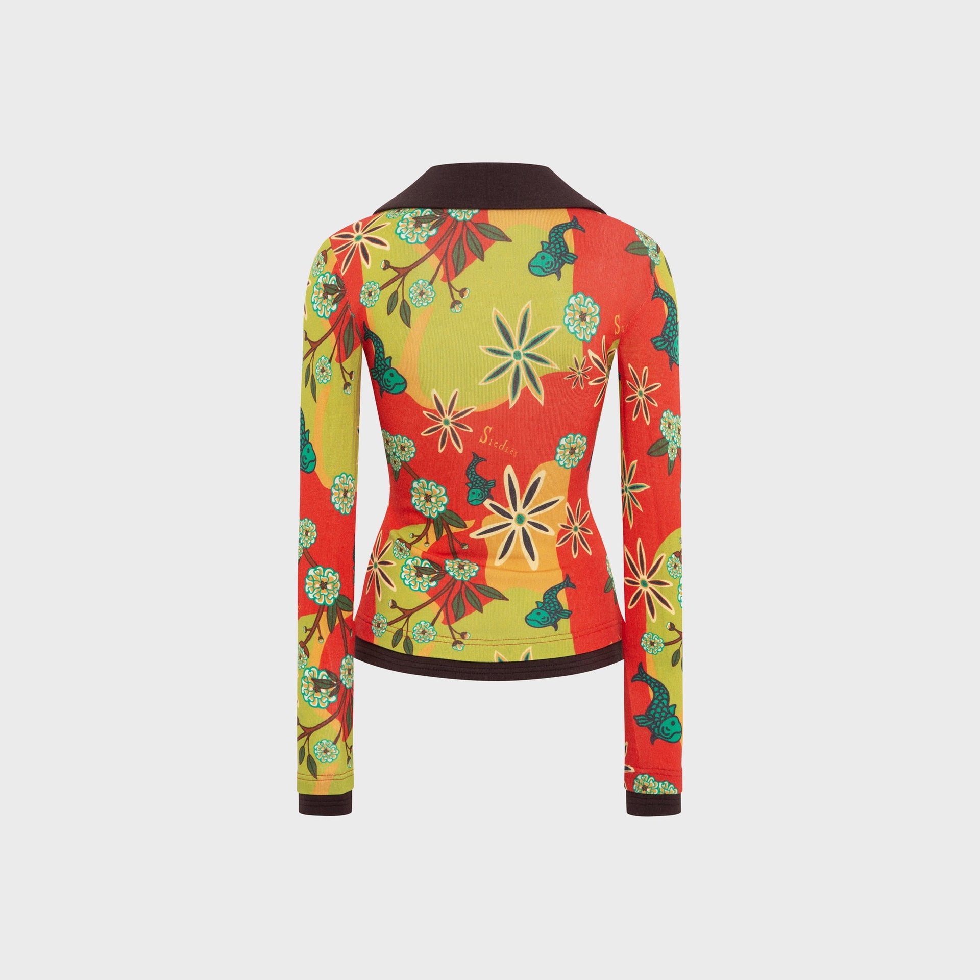 Siedres Palma Printed Contrast Collar Fitted Top - Multi
