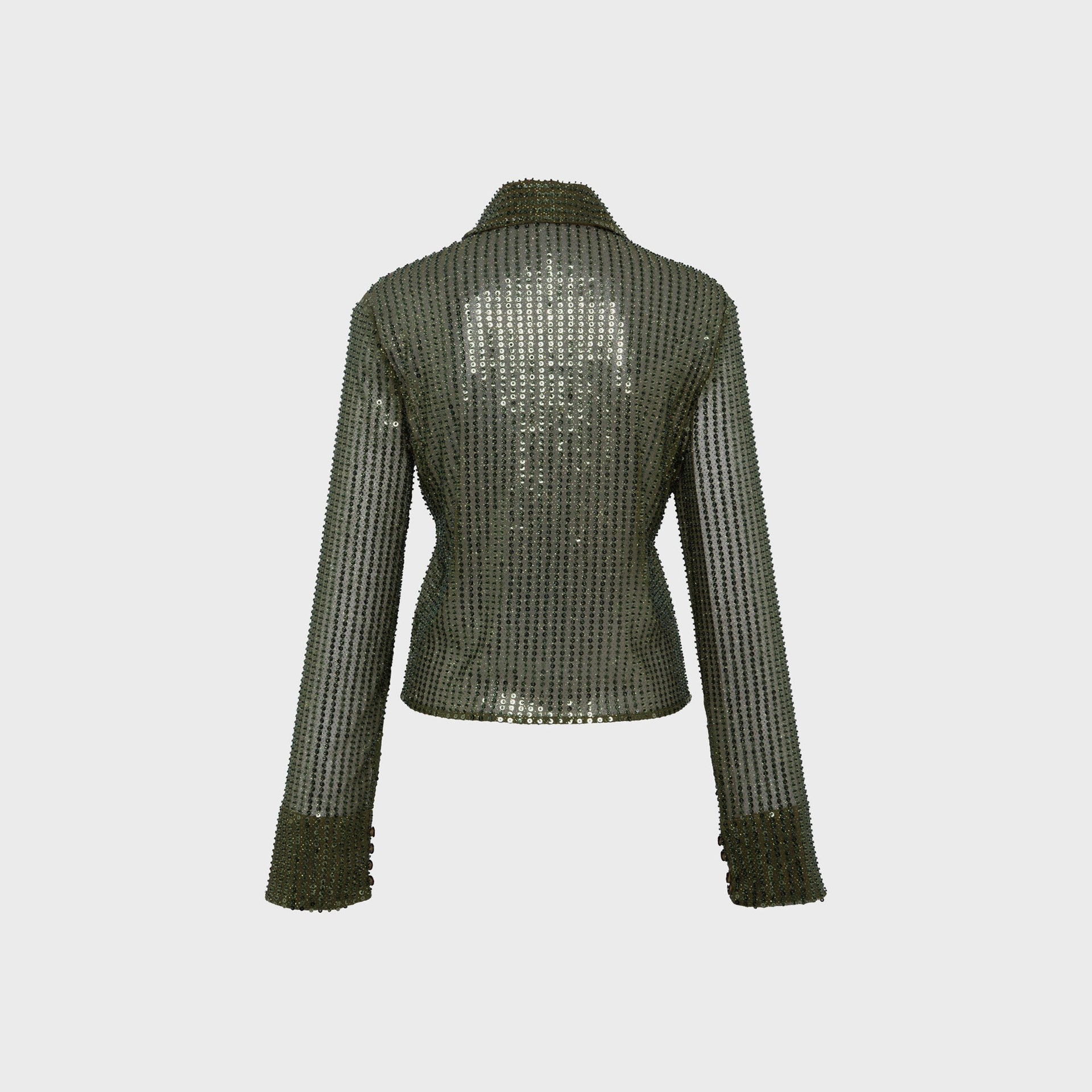 Siedres Sezanne Semi Sheer Sequin Button Down Shirt - Green