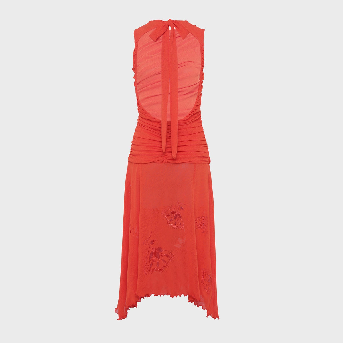 Siedres Nuina Open-Back Ruched Midi Semi Sheer Mesh Dress - Orange