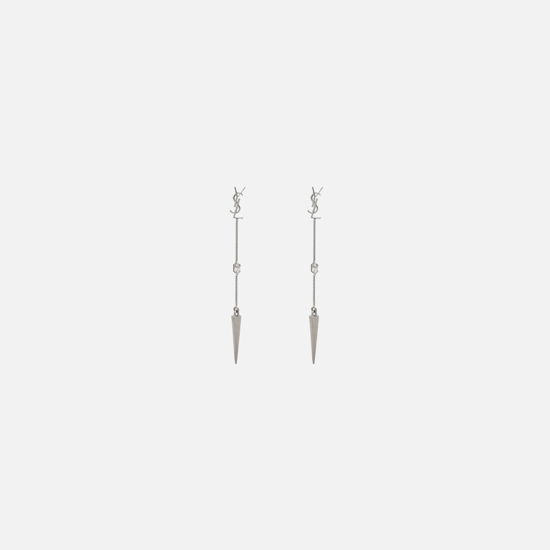 Saint Laurent YSL Rhinestone Spike Earrings - Palladium