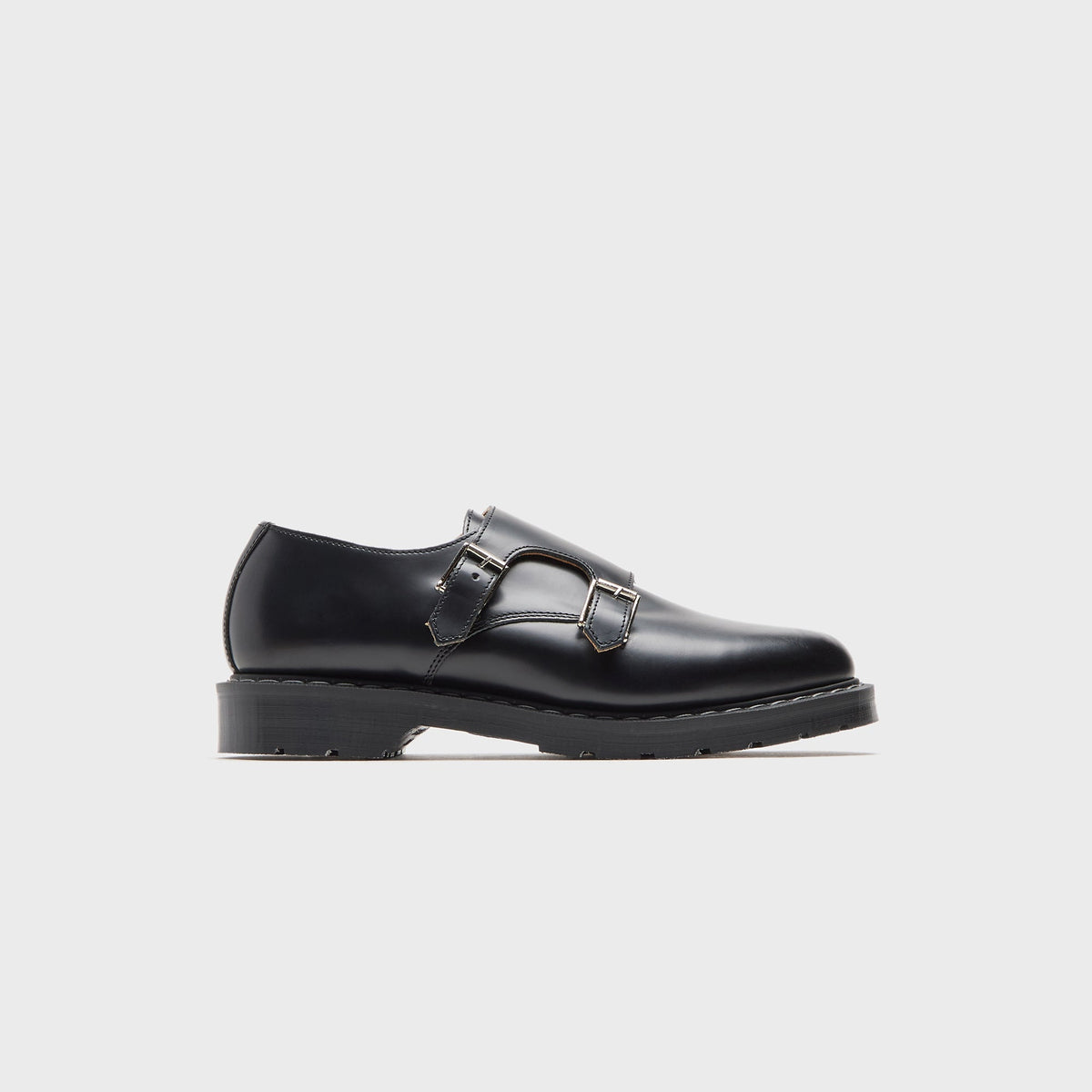 Solovair Hi-Shine Double Buckle Monk Shoe - Black