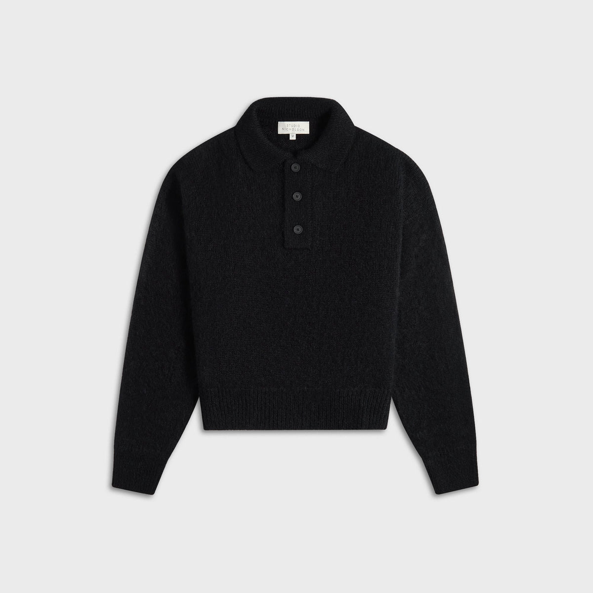 Studio Nicholson Ribbed Knit Polo Shirt - Black