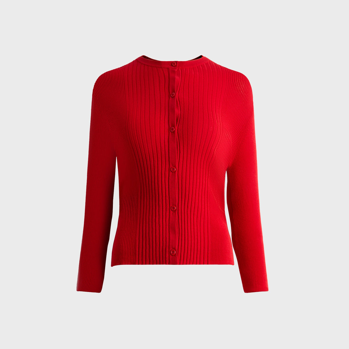 Second Skin Light Weight Vary Rib Knit Cardigan in Red