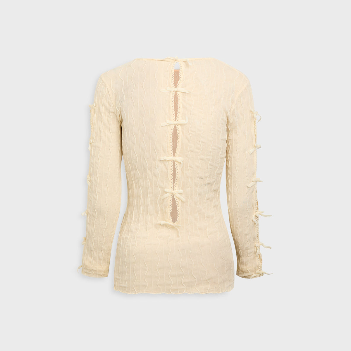 Second Skin Ross Bow Mockneck Top - Off White with White Bows