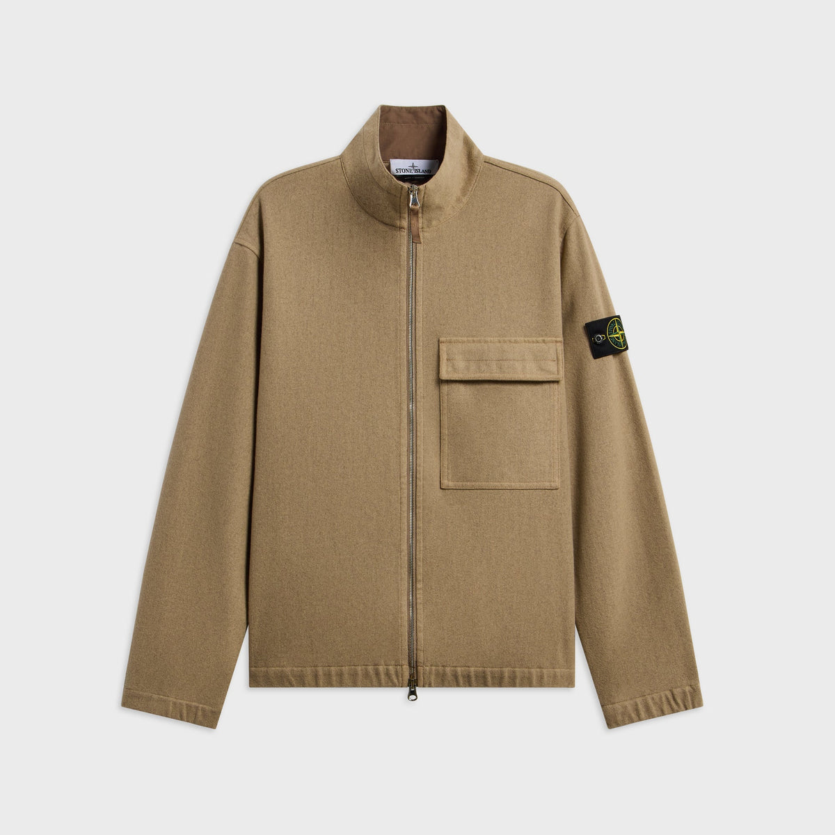 Stone Island Wool Nylon Flannel TC Zip Up Overshirt - Biscuit
