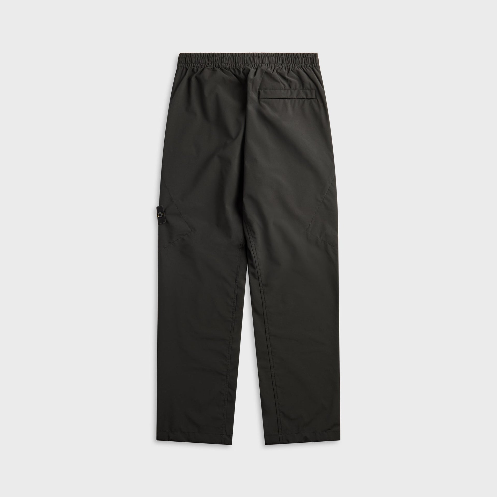 Stone Island black cargo trouser, back view with elastic waist and welt pocket